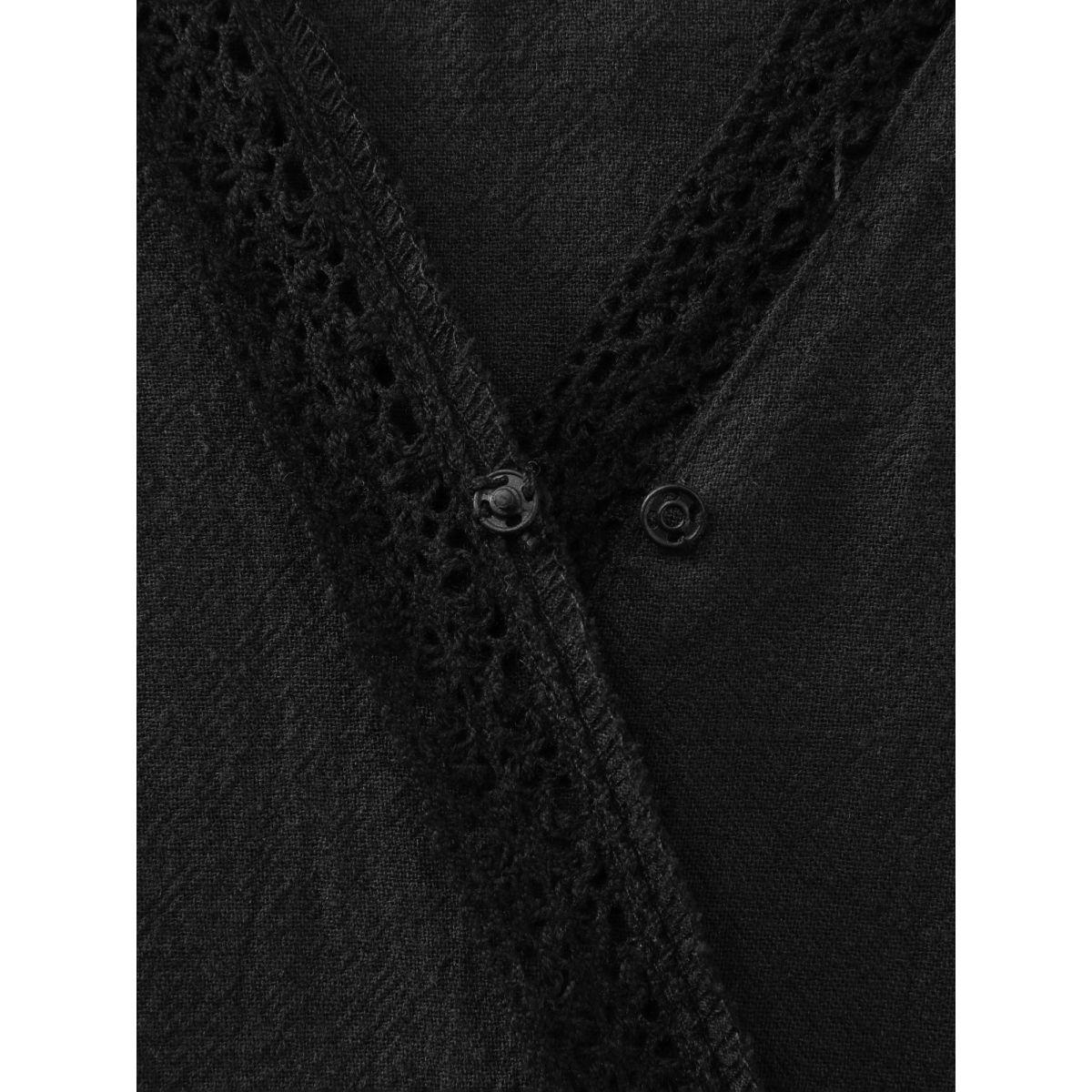 Plus Size Black Pure Cotton Floral Embroidered Sleeve Jumpsuit Women Leisure Extra Long Sleeve Overlap Collar Casual Loose Jumpsuits BloomChic 22-24/3X Product Image