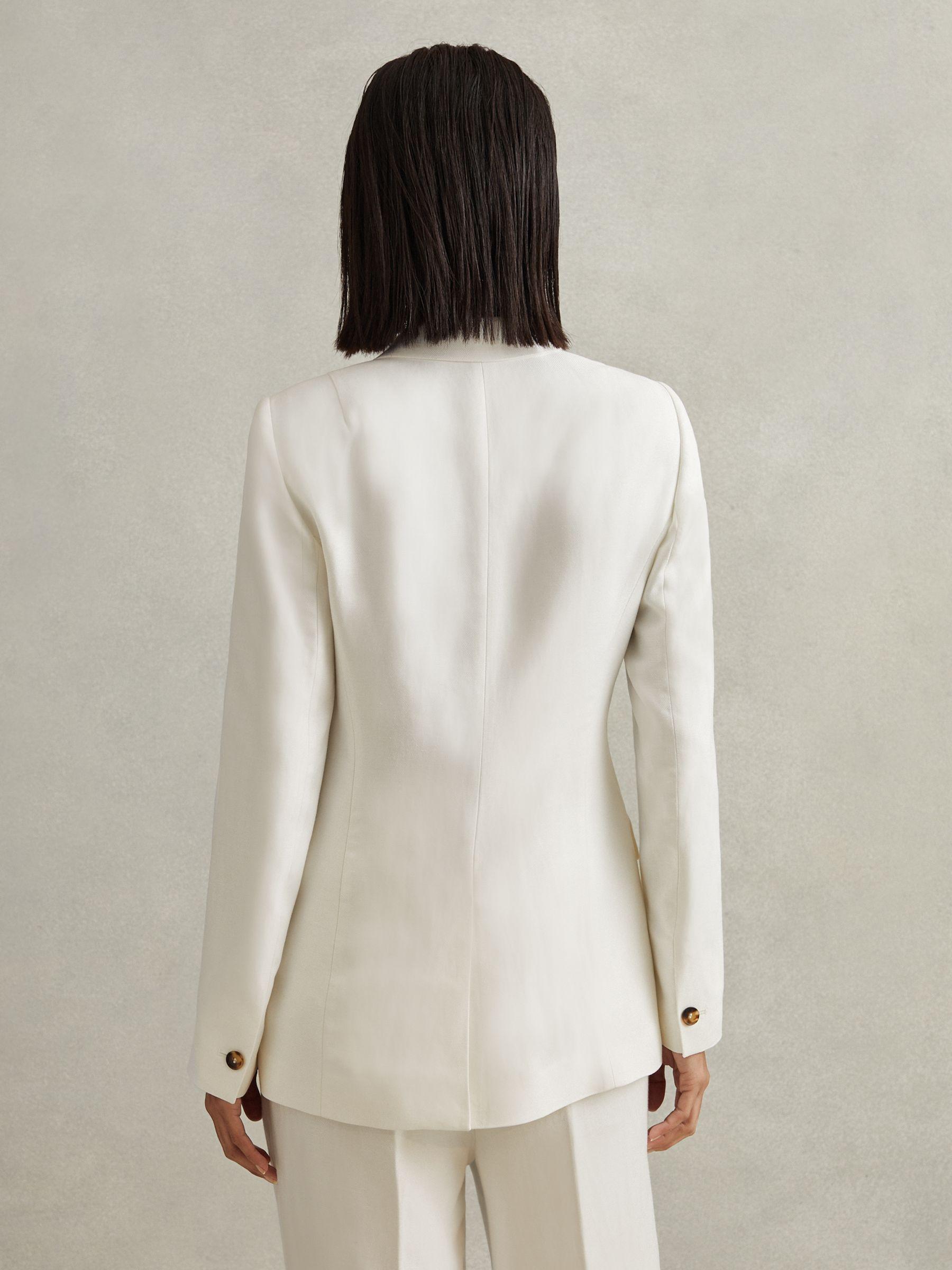 Petite Viscose-Linen Double Breasted Suit Blazer in White Product Image