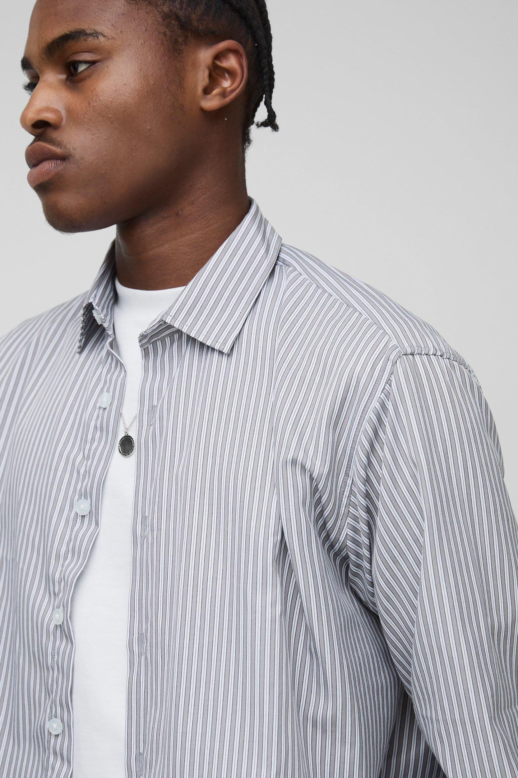 Oversized Stripe Long Sleeve Shirt | boohooMAN USA Product Image