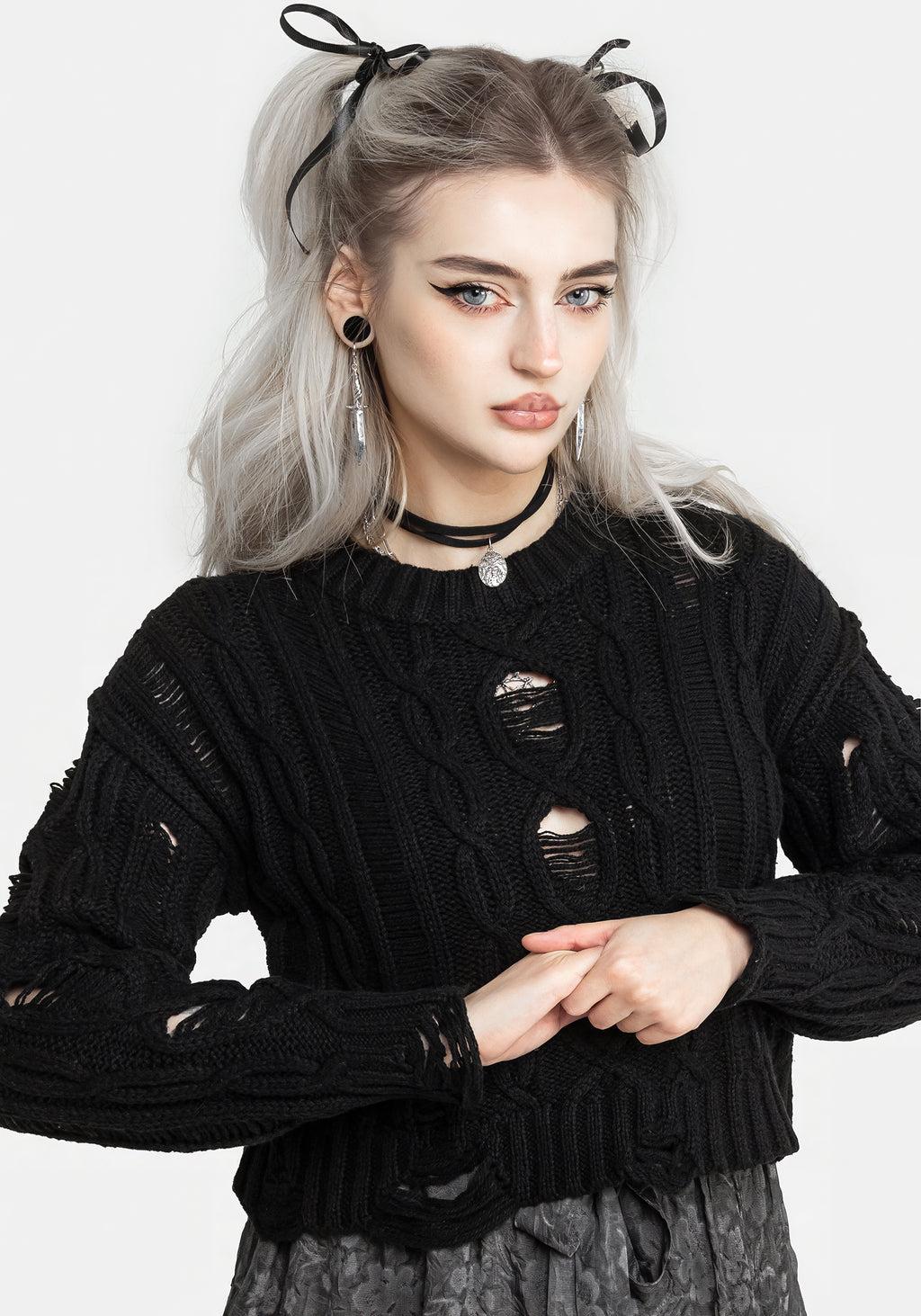 Nemesis Distressed Cable Knit Sweater Product Image