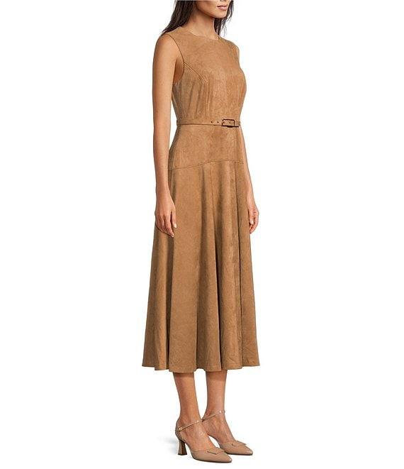 Alex Marie Leigh Faux Suede Crew Neckline Sleeveless Belted Maxi Dress Product Image