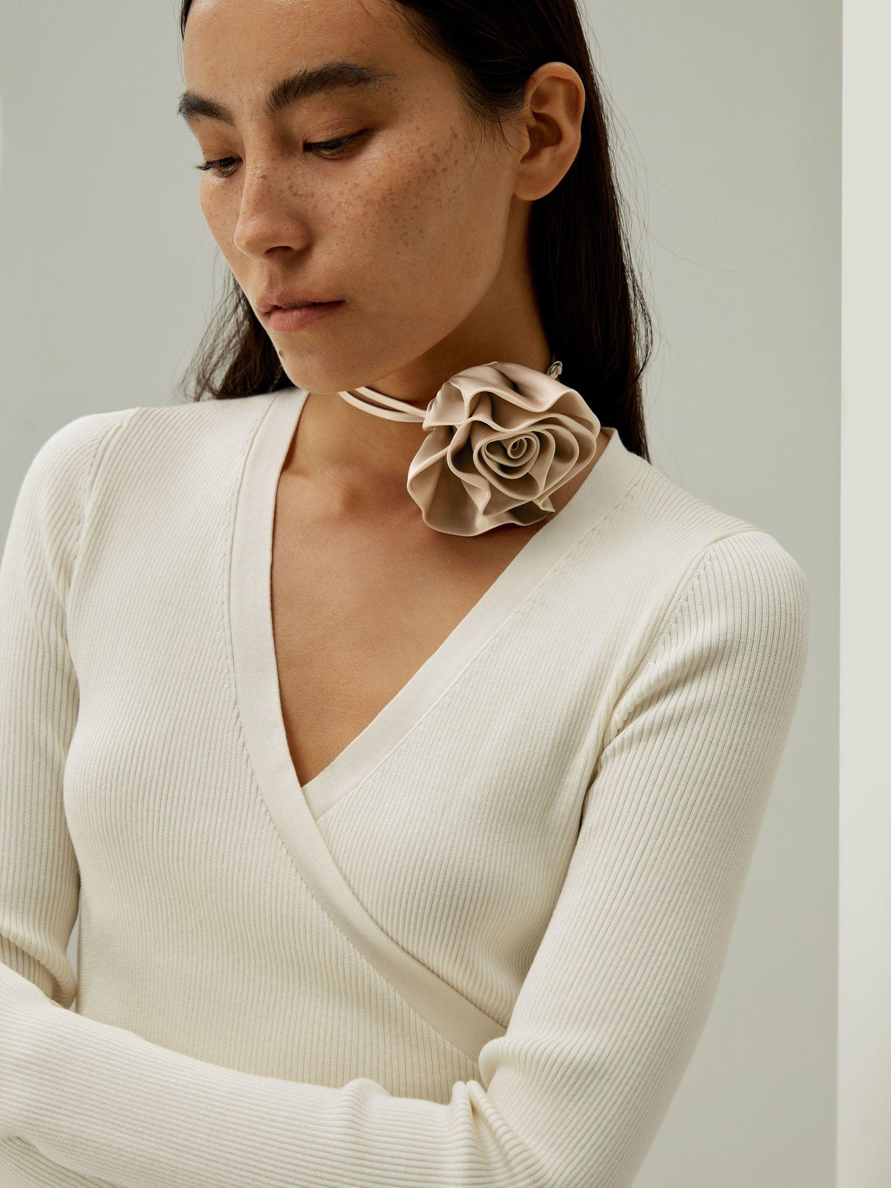 Champagne Rosette Silk Collar Necklace Product Image