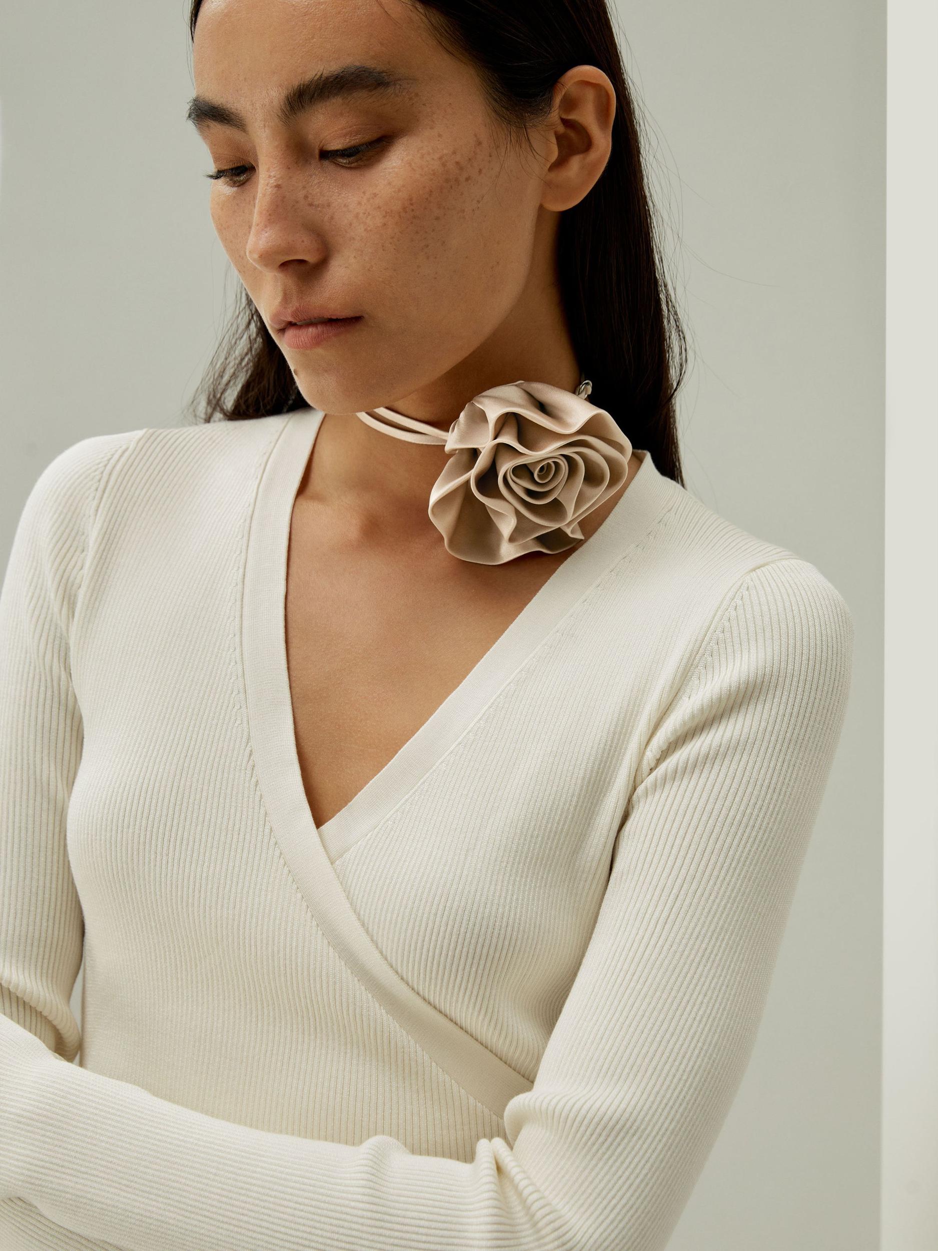 Champagne Rosette Silk Collar Necklace Product Image