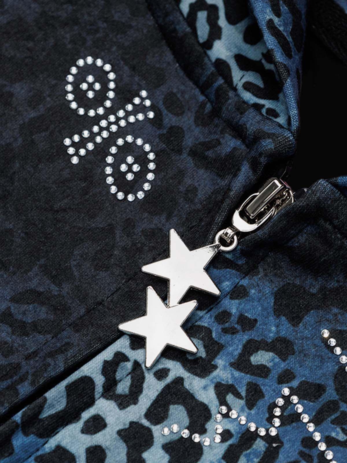 Aelfric Eden Boxy Leopard Print Rhinestone Hoodie Product Image