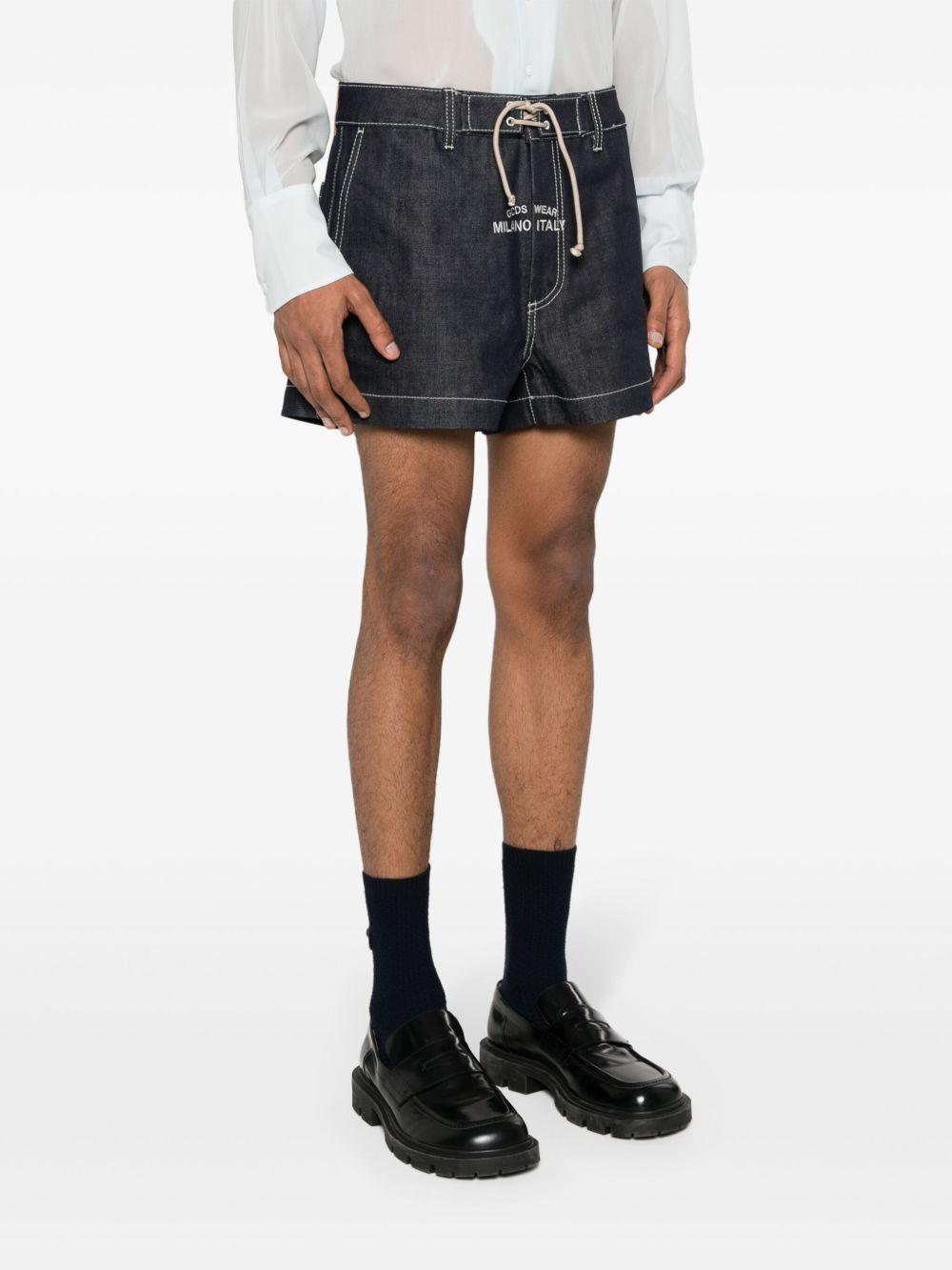 embroidered-logo denim shorts Product Image