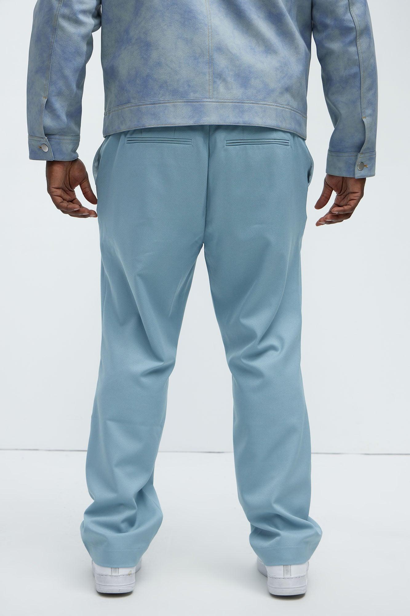 Work Flow Pleated Straight Trousers - Light Blue Product Image