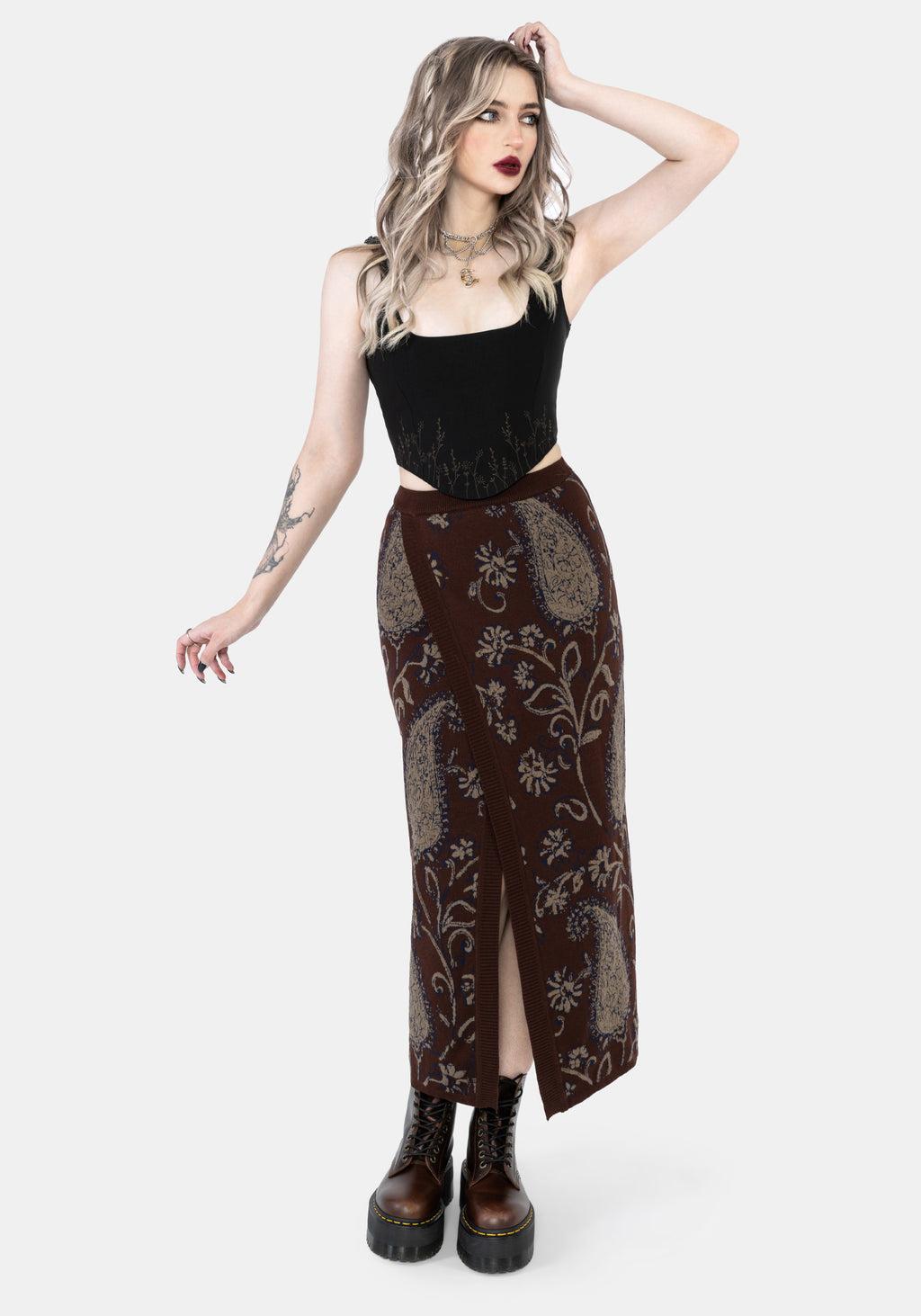 Gillian Cotton Paisley Knit Midi Wrap Skirt Product Image