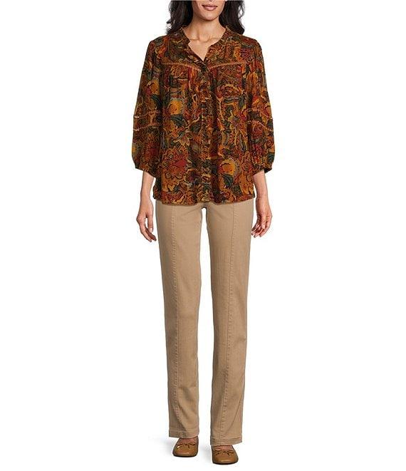 Intro Nia Hollywood Waist Seam Detail High Rise Straight Leg Pull-On Denim Pants Product Image