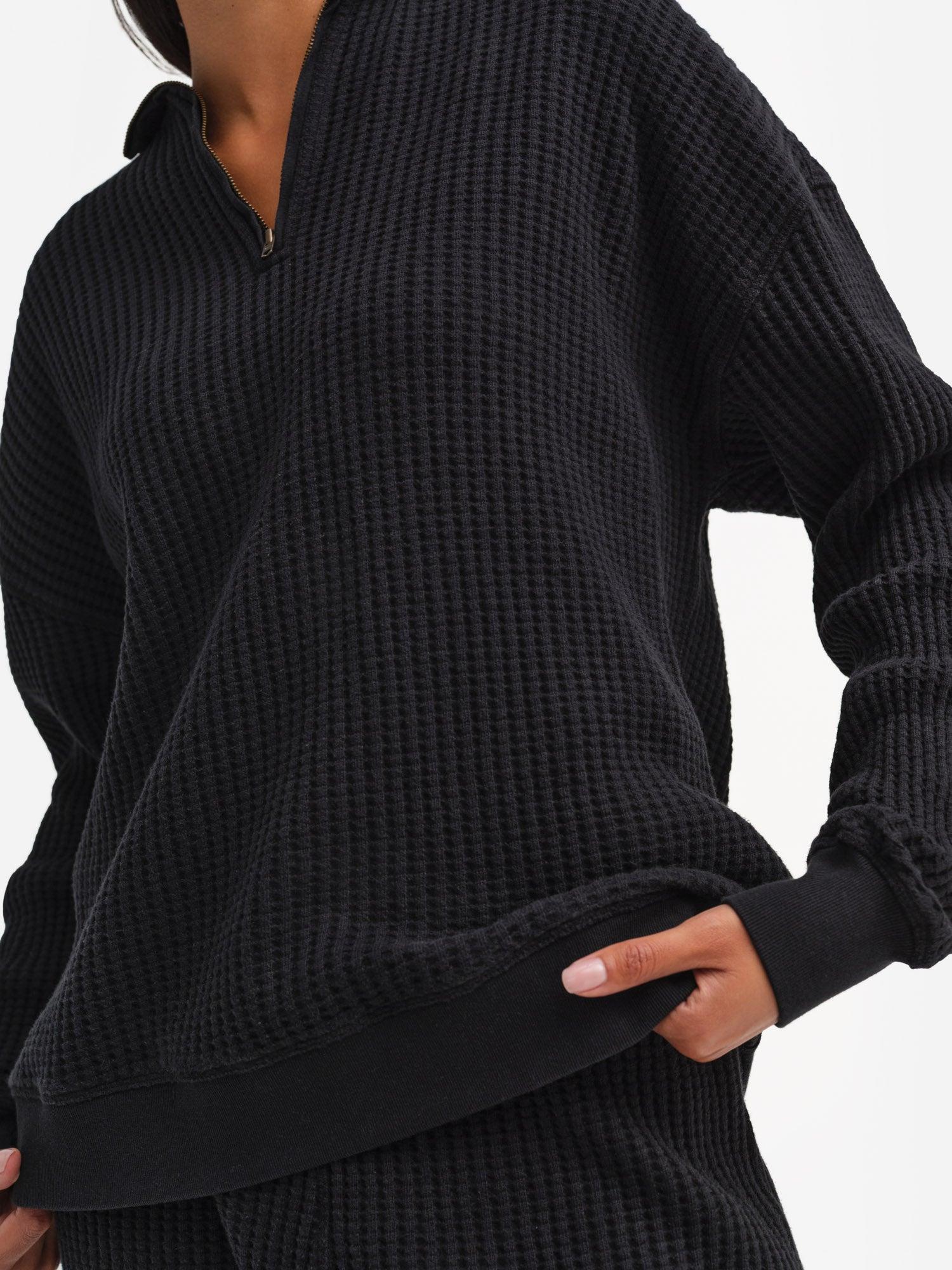 Organic Waffle Collared Half-Zip Sweatshirt Female Product Image