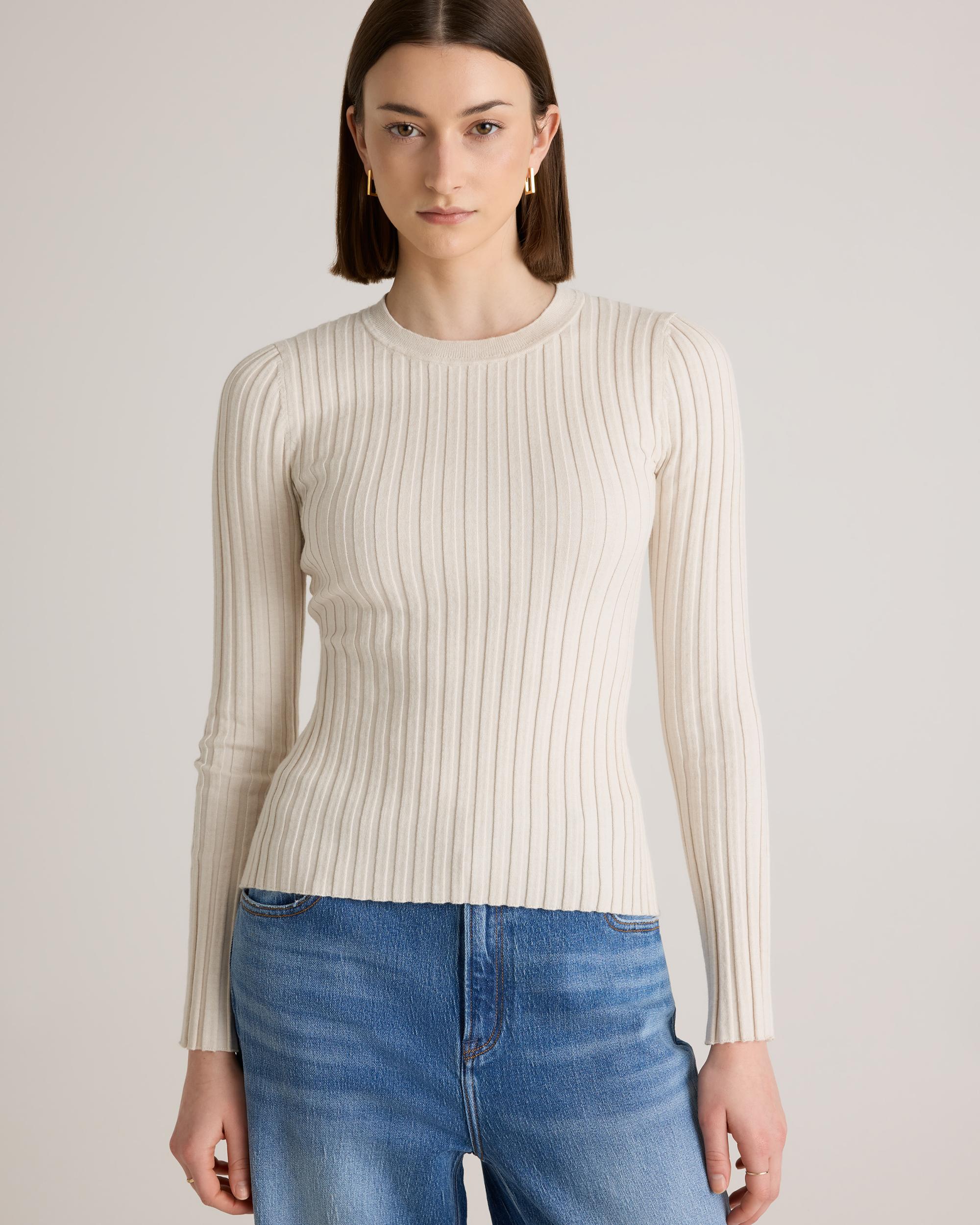 Quince | Women's Cotton Cashmere Ribbed Long Sleeve Sweater Size XL Product Image