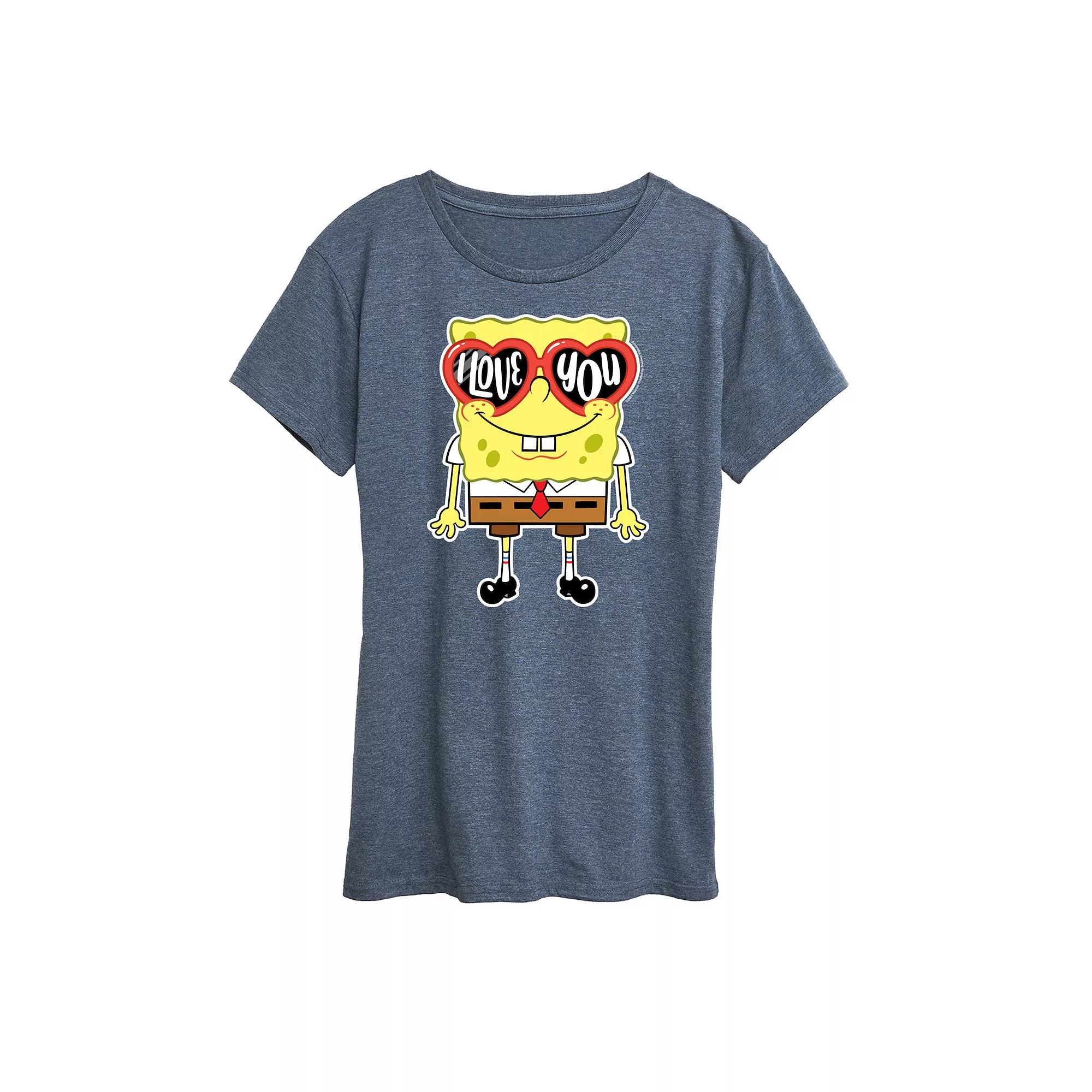 Women's Spongebob Squarepants Love You Heart Glasses Graphic Tee,  Product Image