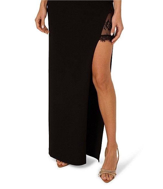 Adrianna by Adrianna Papell Halter Neck Lace Insert Knit Crepe Column Gown Product Image