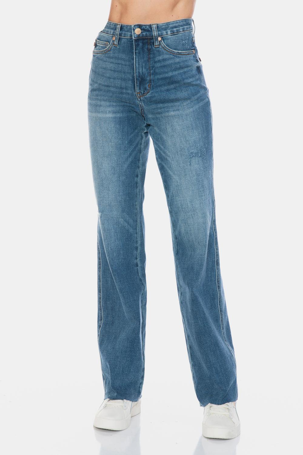 88848   Andie Hi-Rise Tummy Control Cut Raw Hem Straight Judy Blue Jeans - ONLINE EXCLUSIVE! Product Image