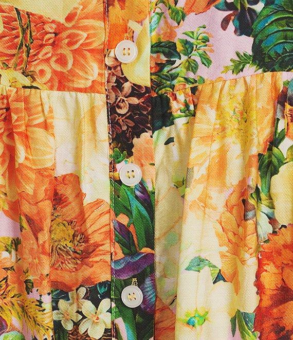 Calessa Vintage Floral Print Split V-Neck 3/4 Sleeve Tiered Shift Dress Product Image