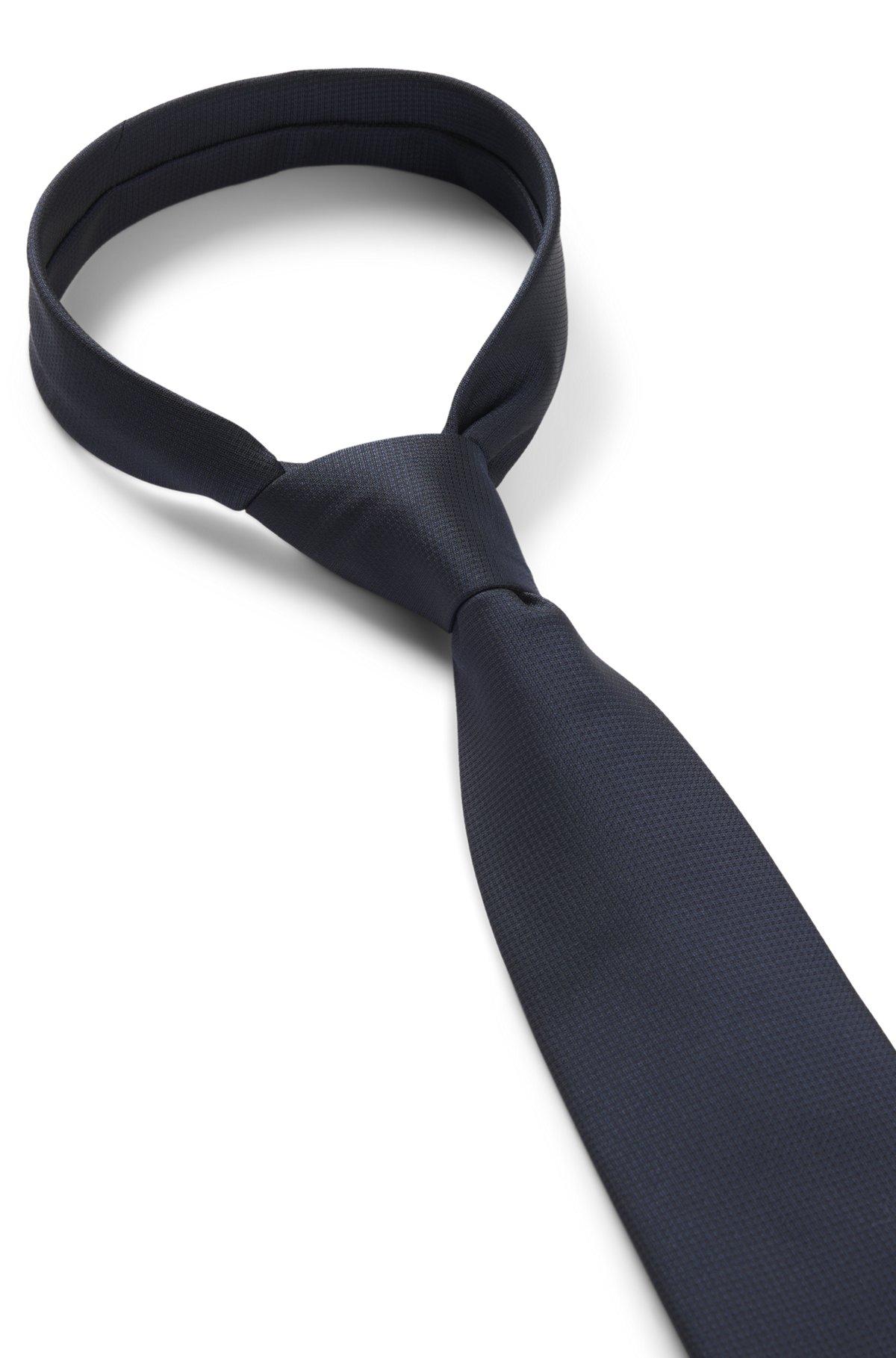 BOSS - Micro-pattern jacquard tie with silk - Dark Blue Product Image