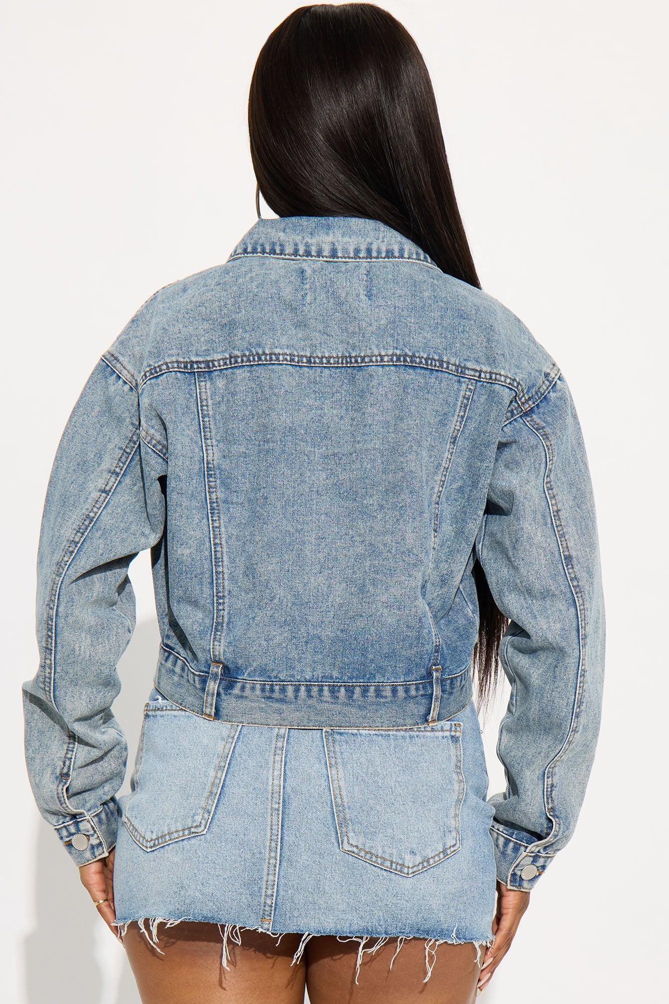 Watch Me Shine Embellished Denim Jacket - Medium Wash Female Product Image