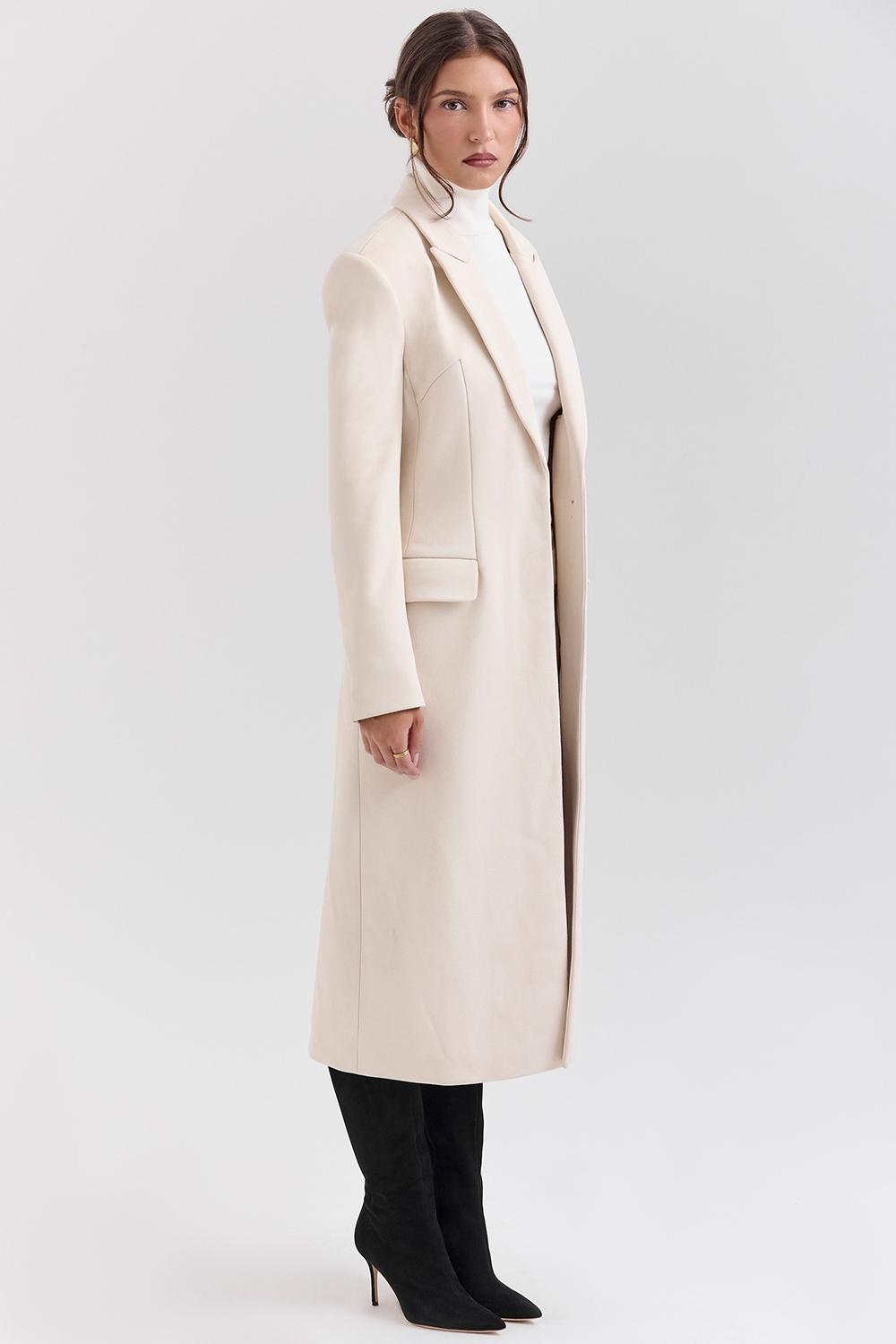 Remi  ivory single breasted long coat Product Image