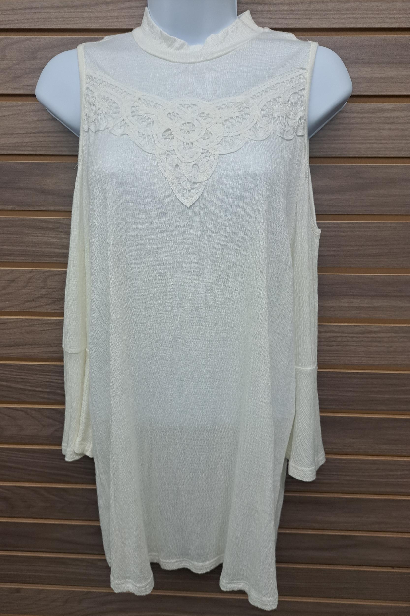 Cold shoulder with lace high neck Product Image