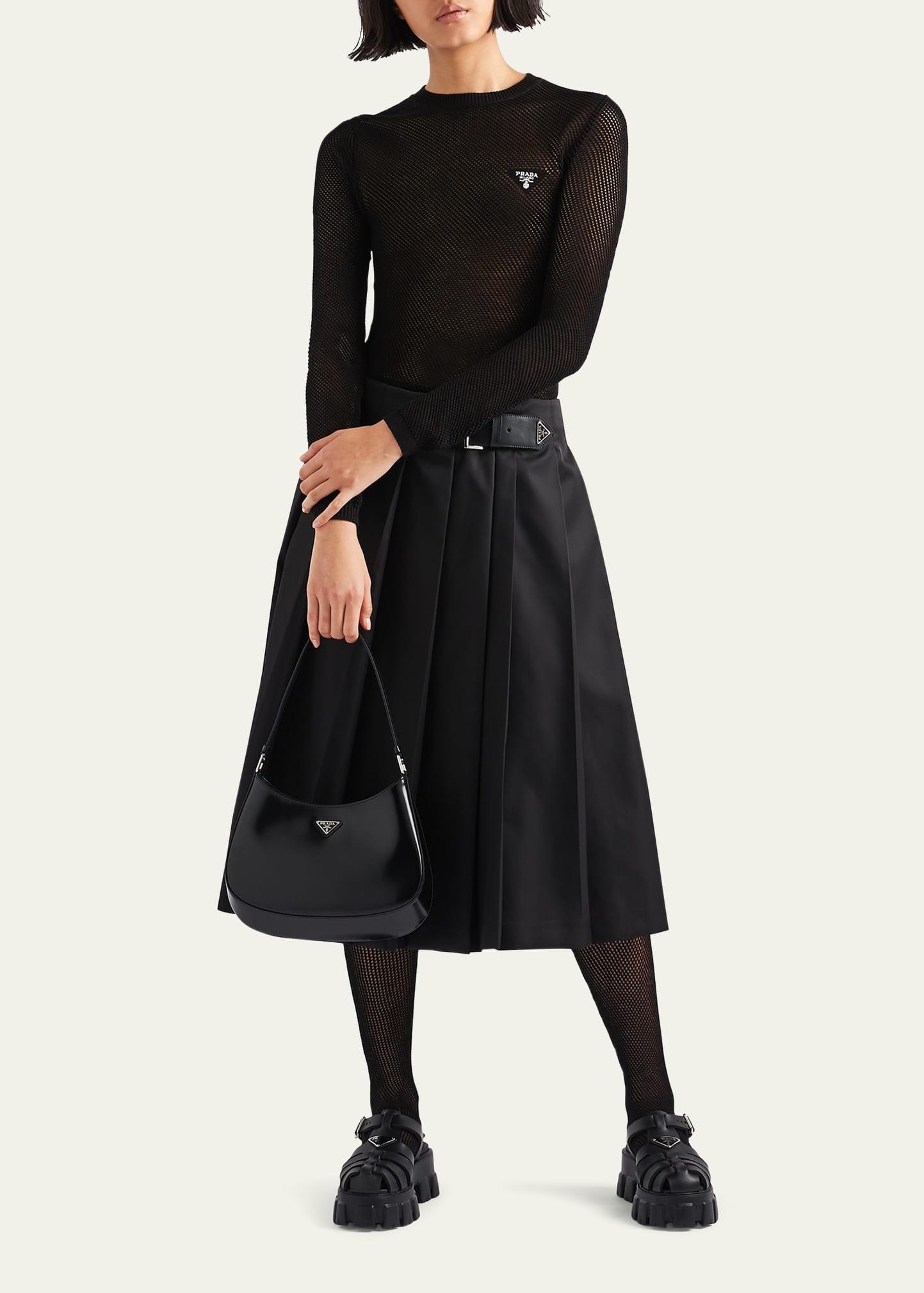 Recycled Nylon Pleated Belted Midi Skirt Product Image