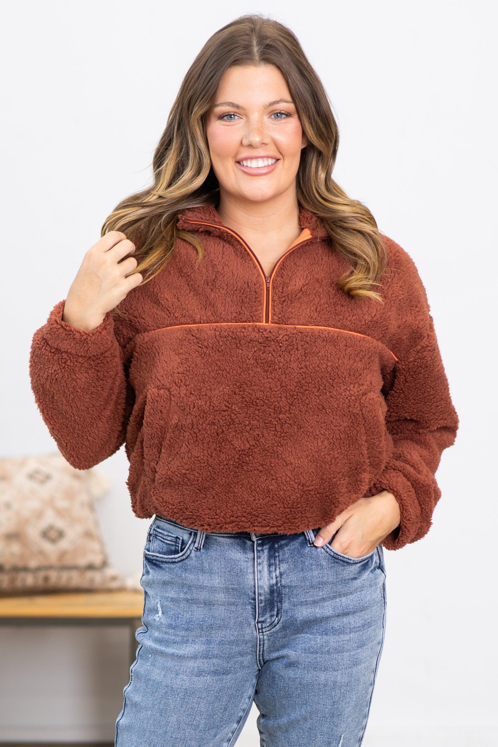 Rust 1/4 Zip Pullover With Pockets Product Image