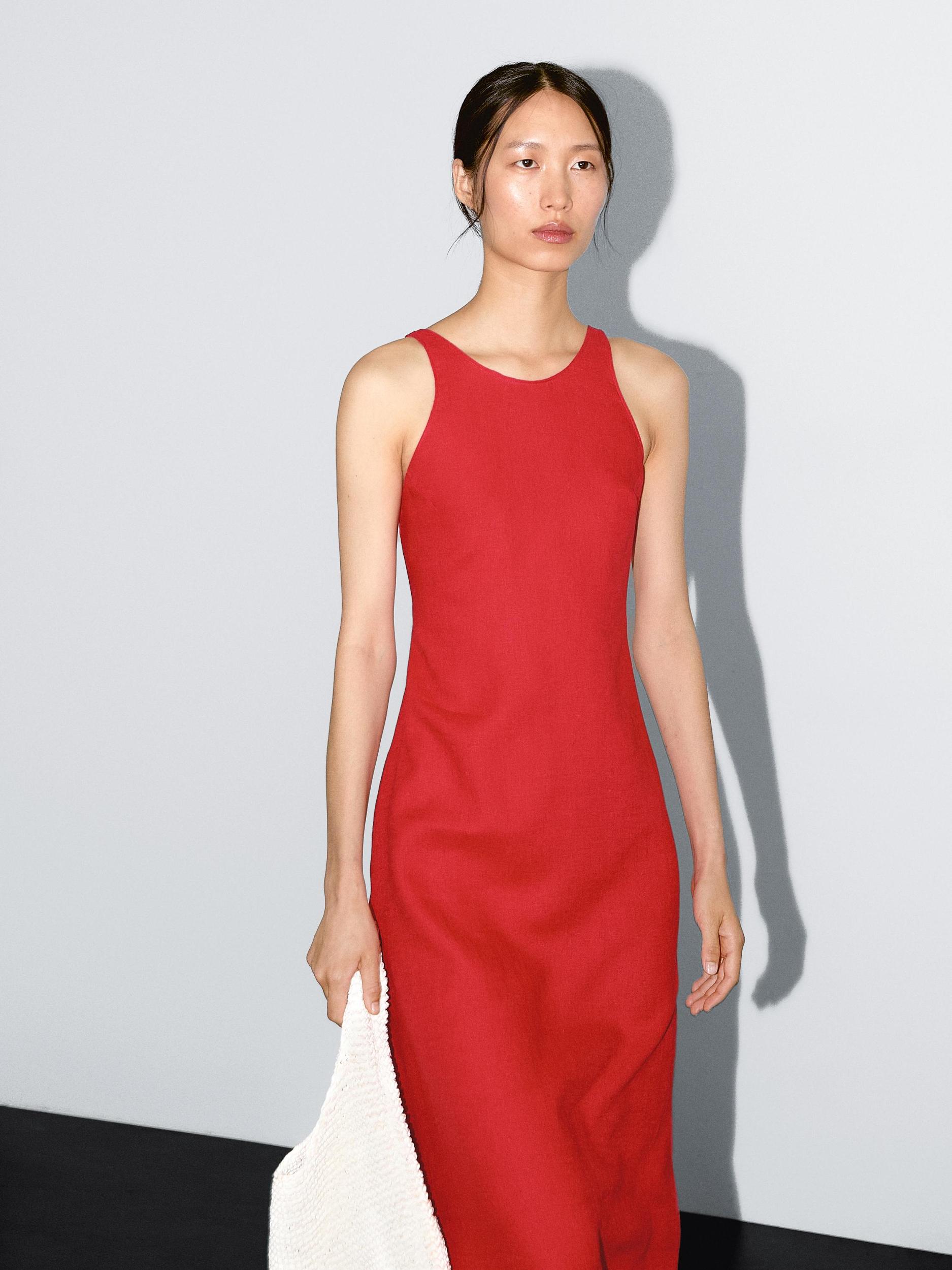 100% linen round neck midi dress Product Image