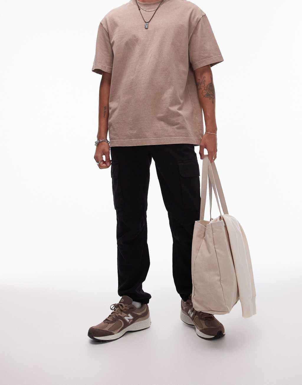 Topman skinny cargo pants in black Product Image