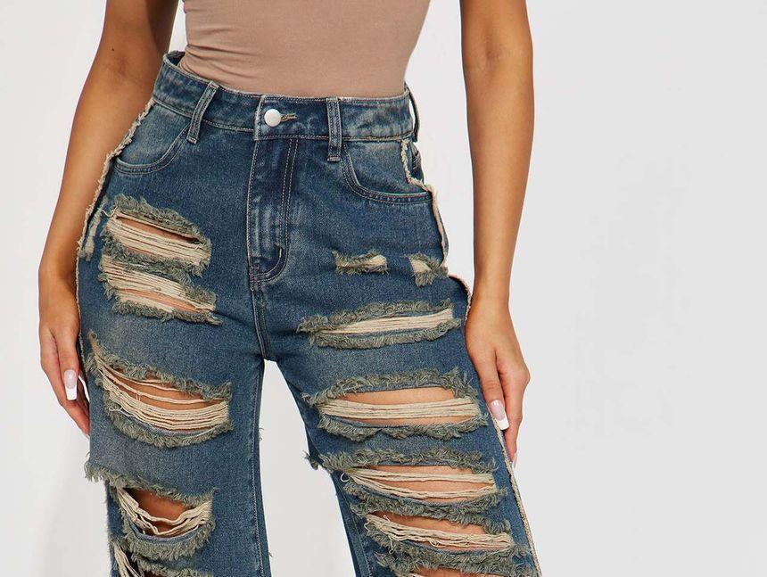 High Waist Washed Ripped Wide Leg Jeans Product Image