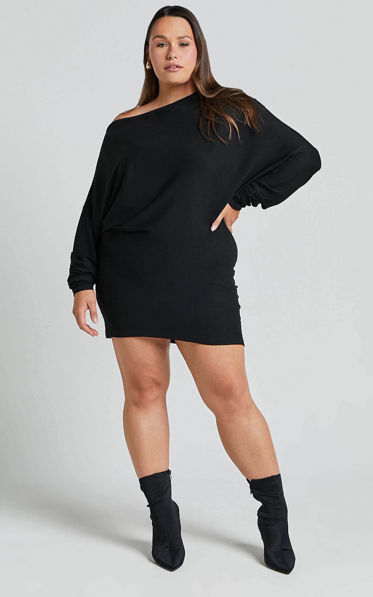 Fermina Mini Dress - Long Sleeve Bodycon Dress in Black Product Image
