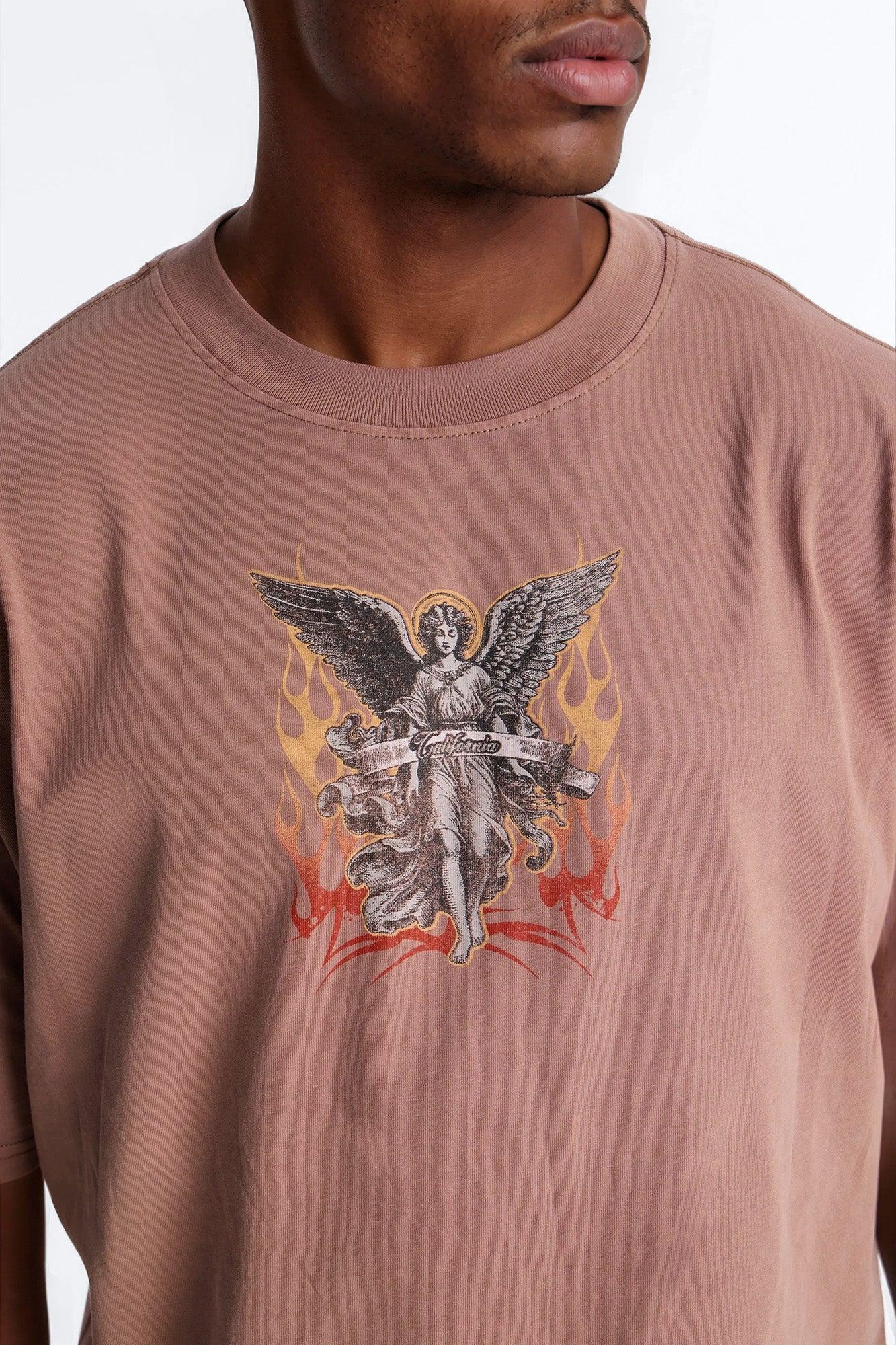 Los Angeles Angel Vintage Print Short Sleeve Tee - Brown Male Product Image