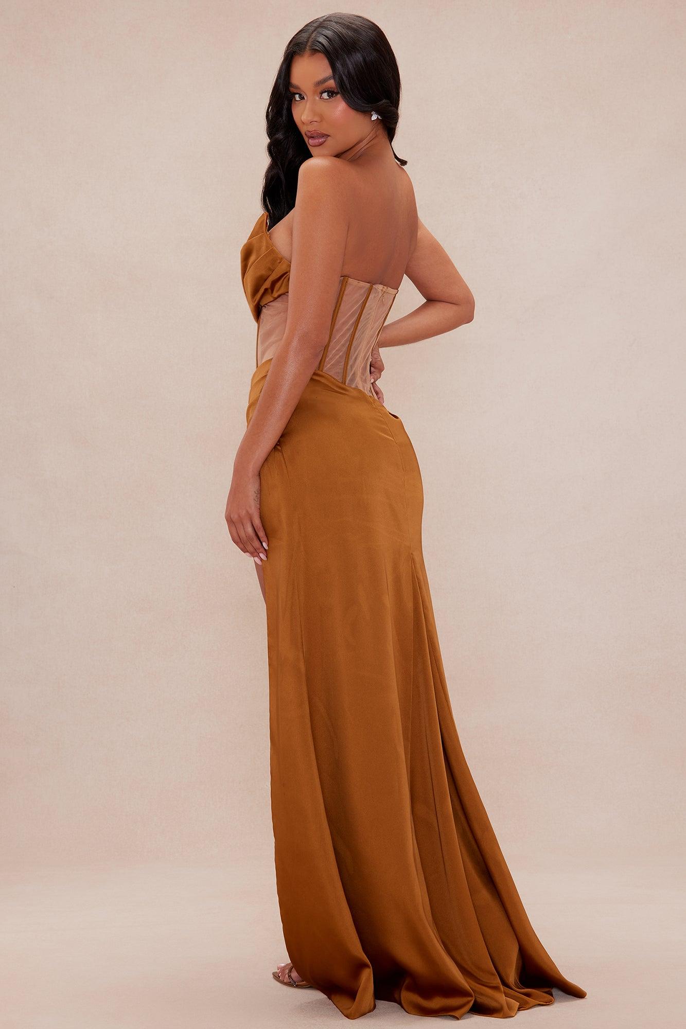 Gala Satin Corset Maxi Dress - Copper Product Image