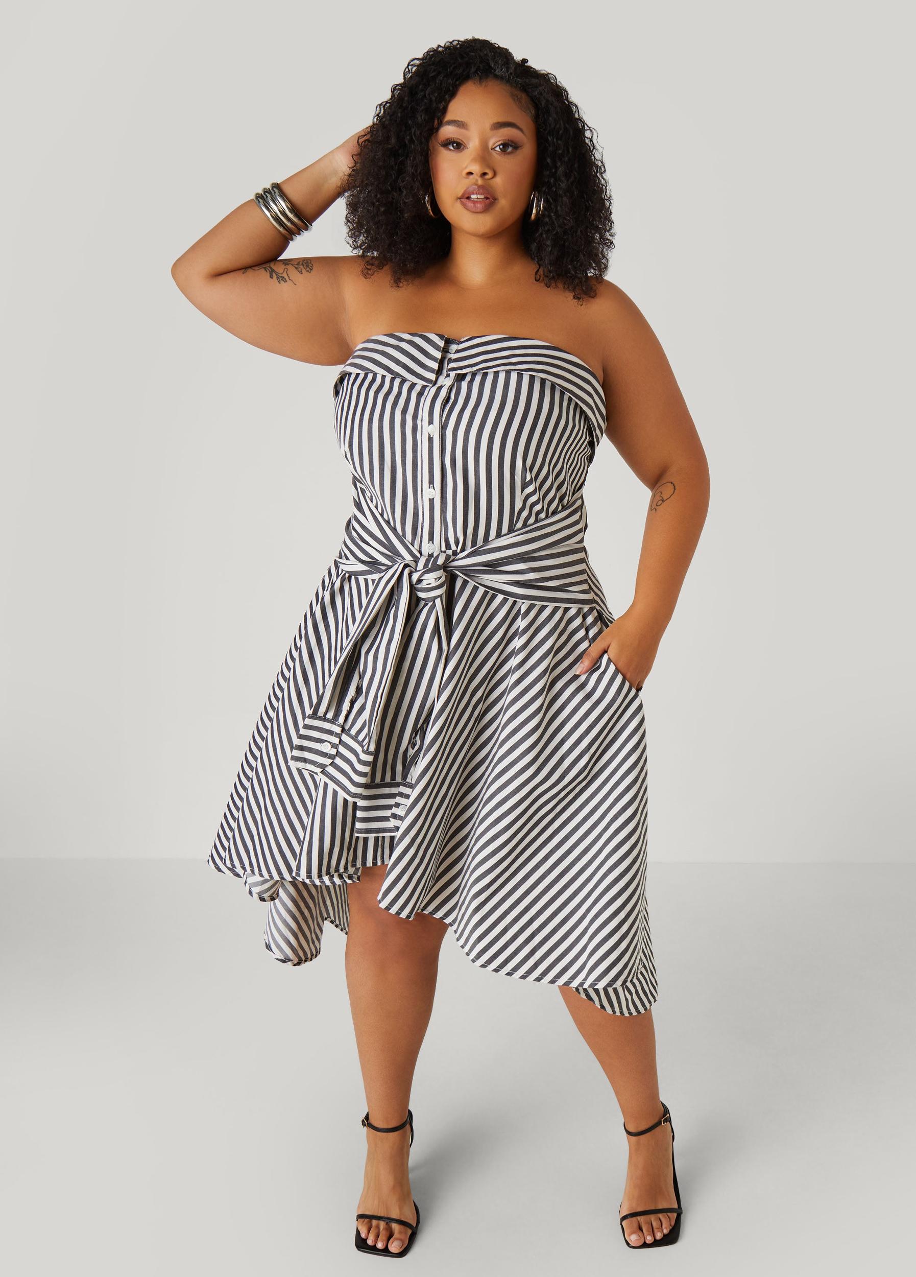 Striped Waist Tied Hi Low Dress Product Image