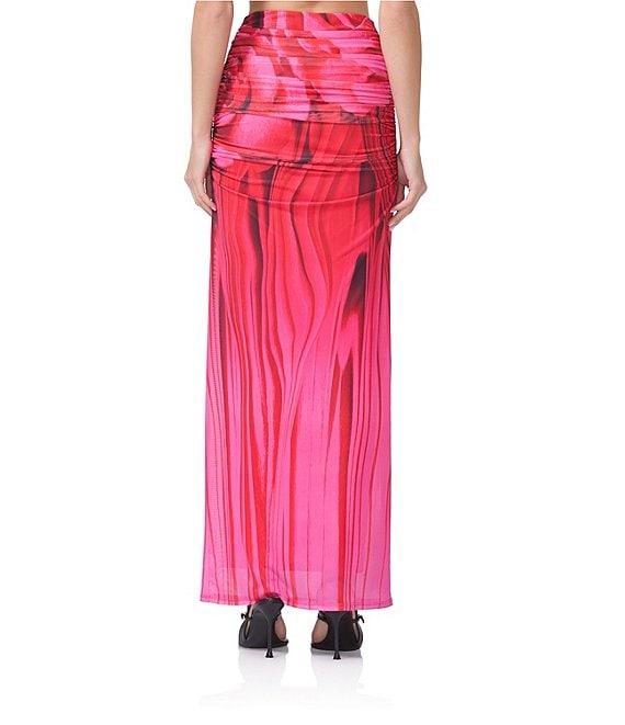 AFRM Coordinating Bevin Floral Printed Ruched Mesh Maxi Skirt Product Image