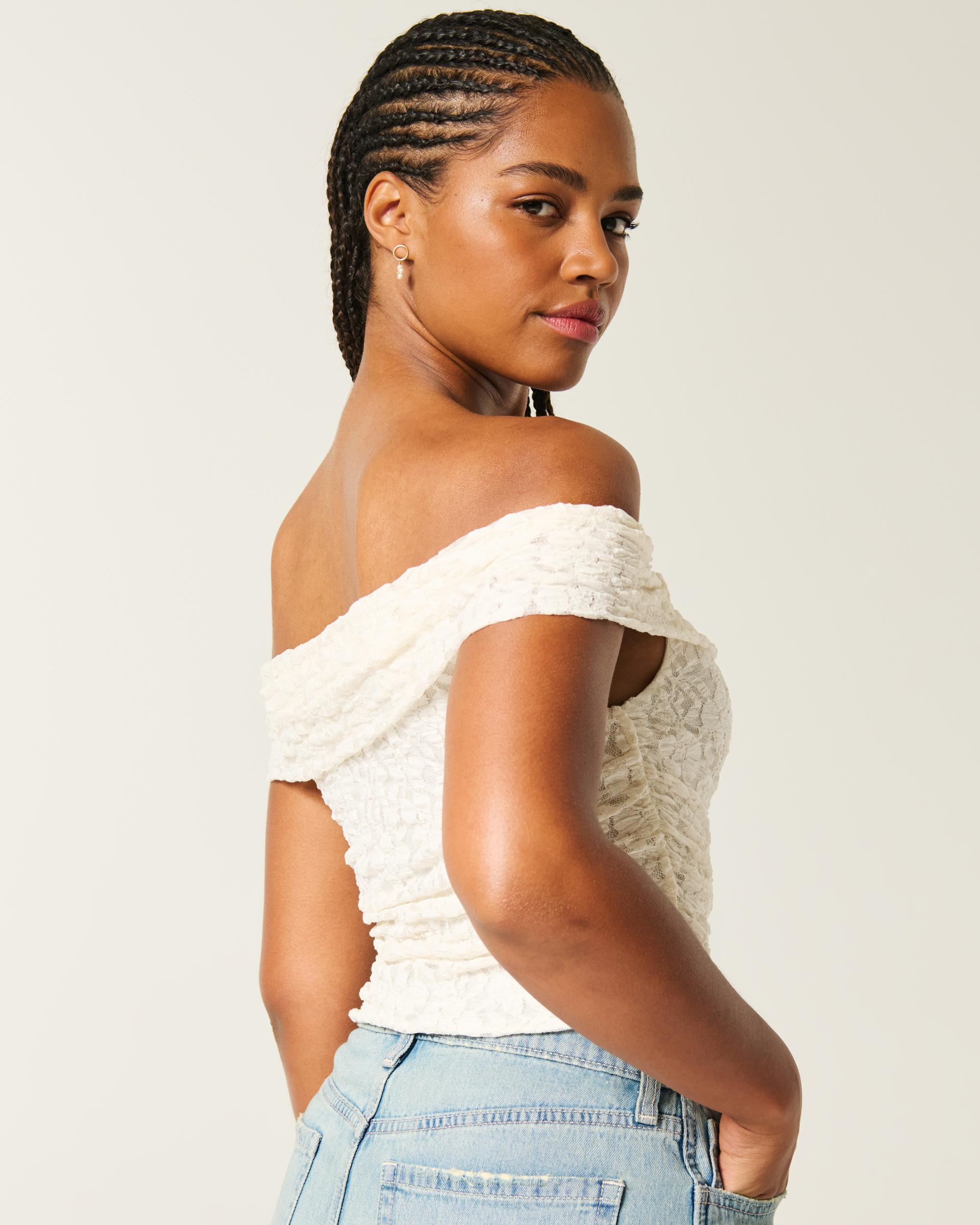 Mesh Foldover Off-the-Shoulder Top Product Image