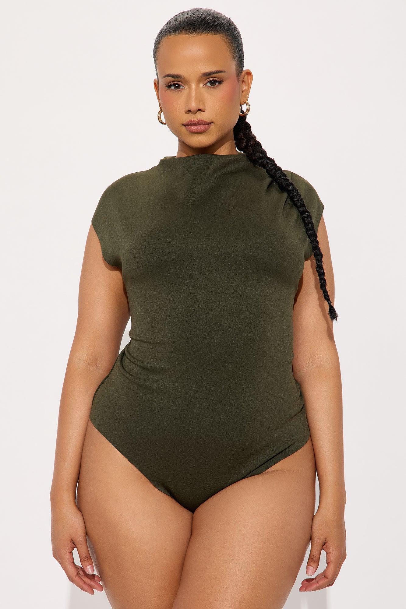 Fern Short Sleeve Mock Neck Bodysuit - Olive Female Product Image