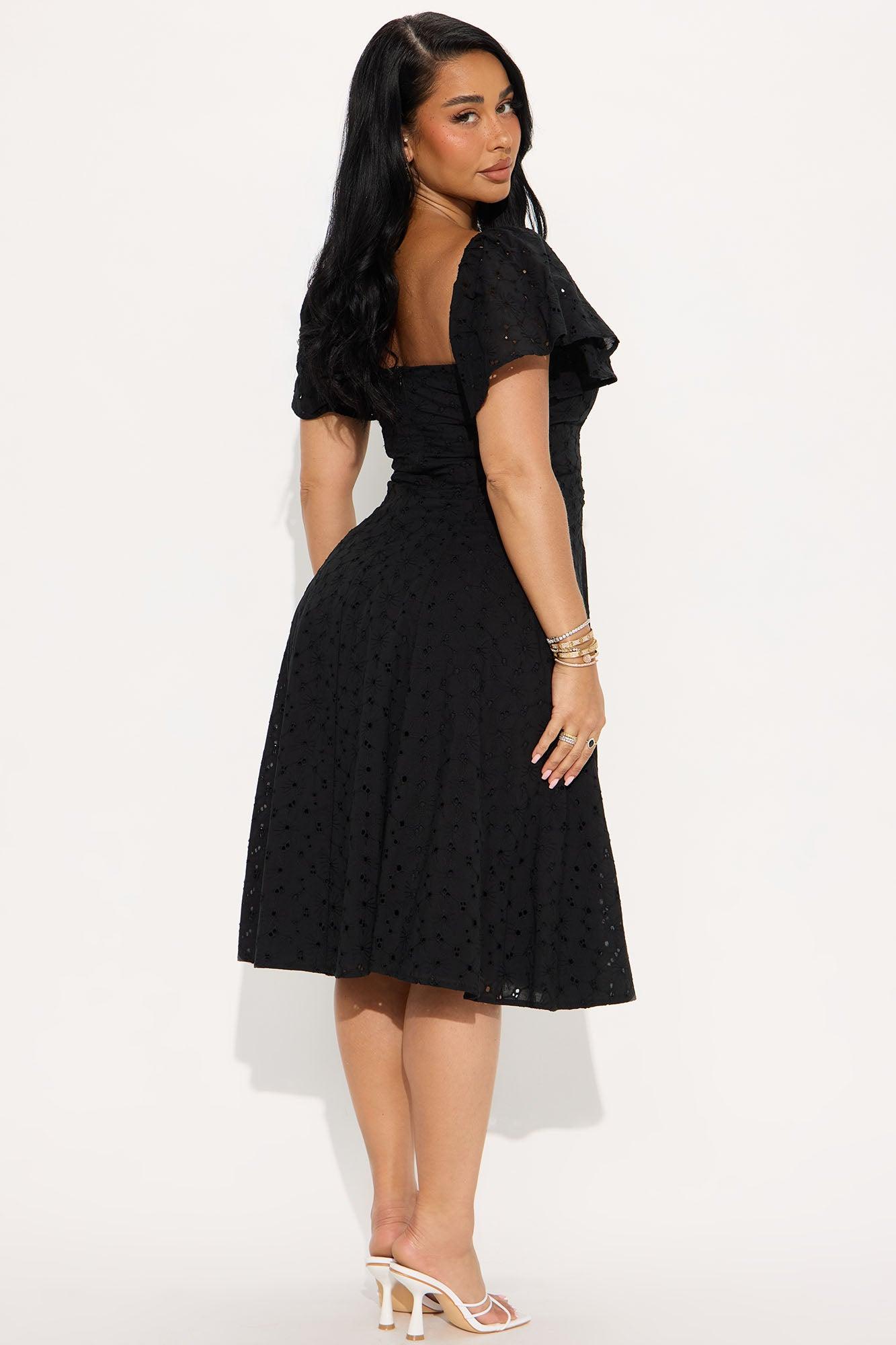 Shanley Eyelet Midi Dress - Black Product Image