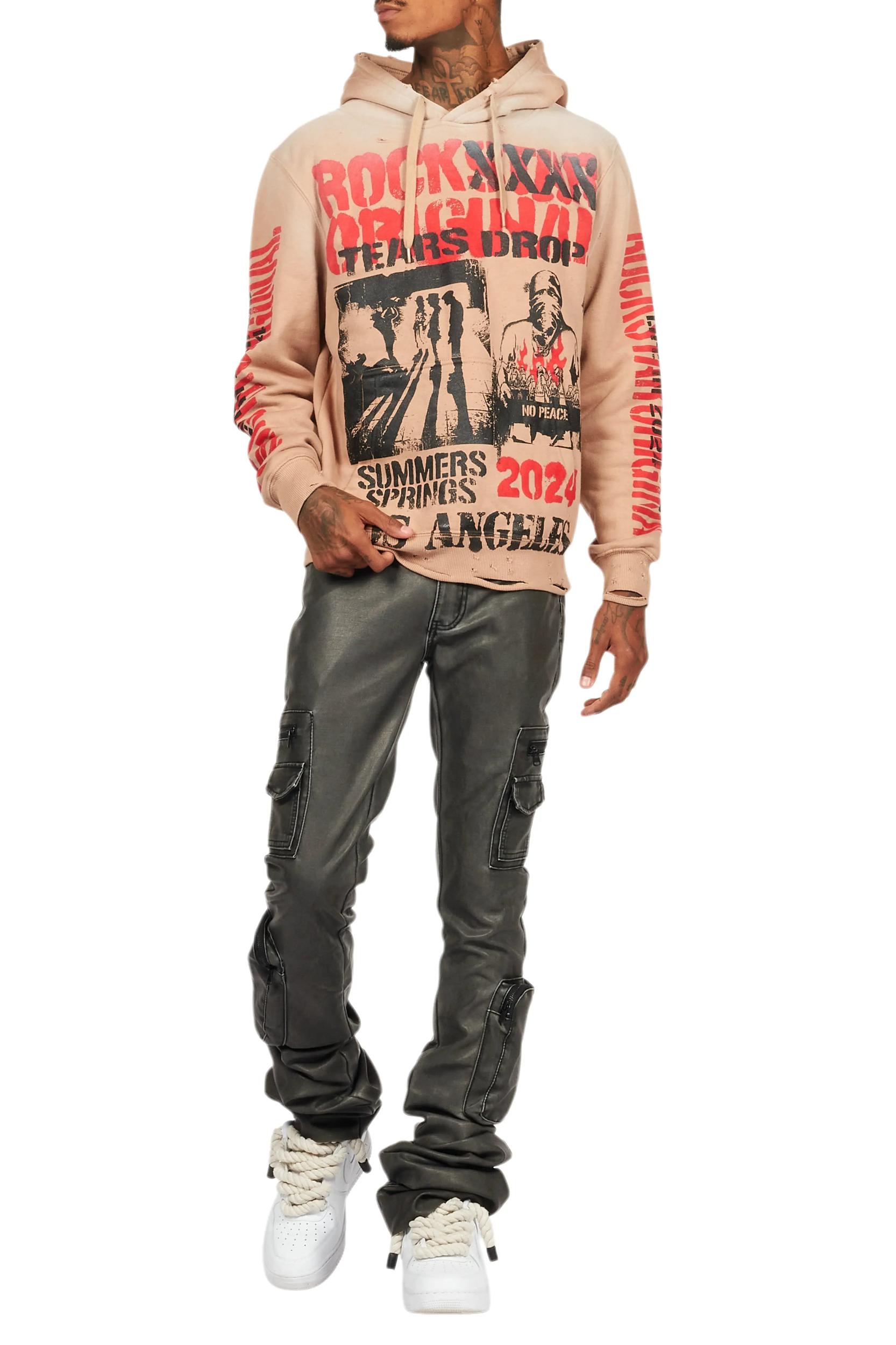Omer Khaki Distressed Graphic Hoodie Male Product Image