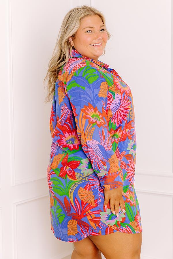 Tropic Allure Floral Button Down Mini Dress Curves Product Image