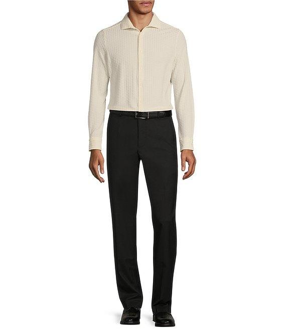 Murano Slim Fit Flocked Long Sleeve Knit Coat Front Shirt Product Image