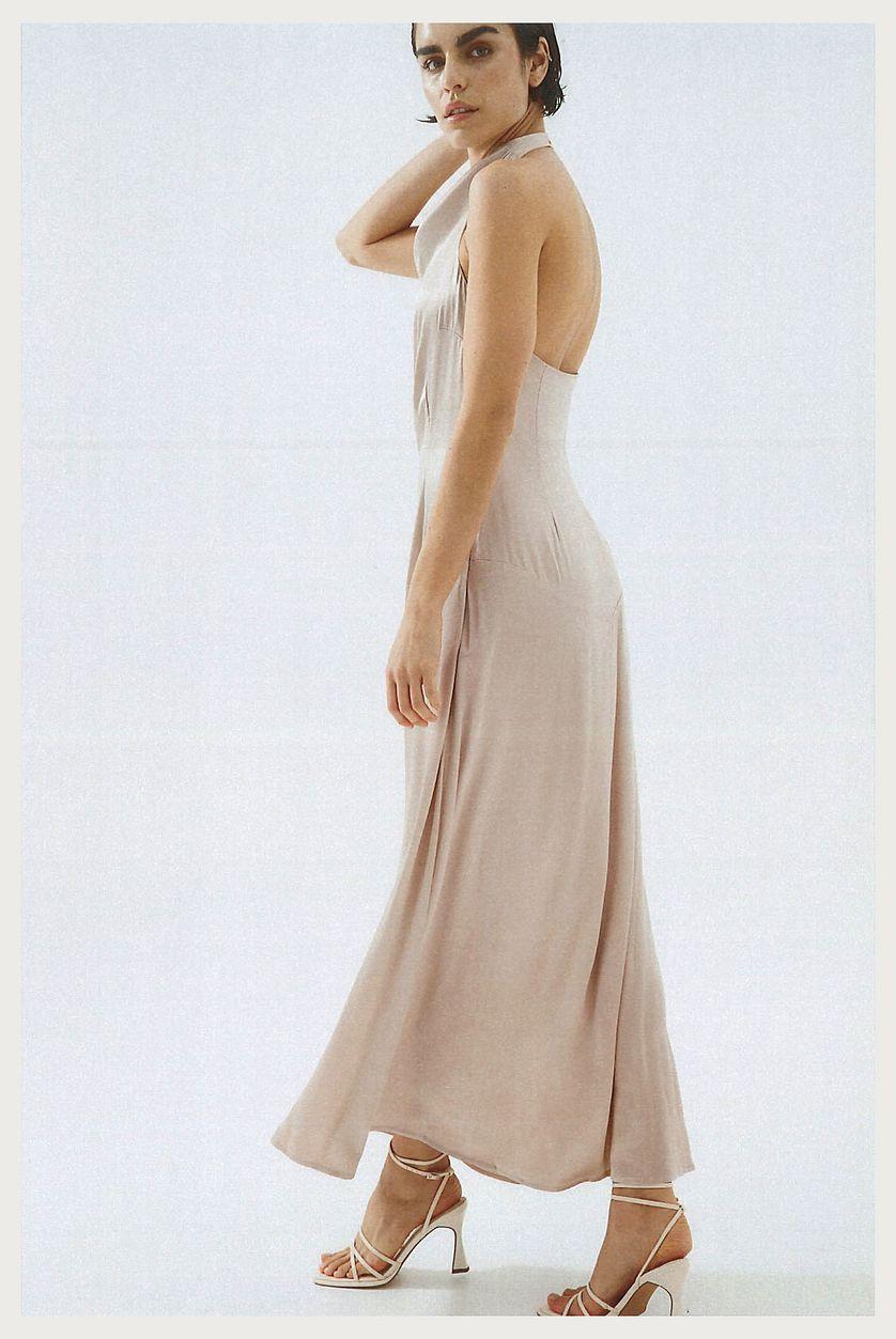 Satin Halter Neck Maxi Dress Product Image