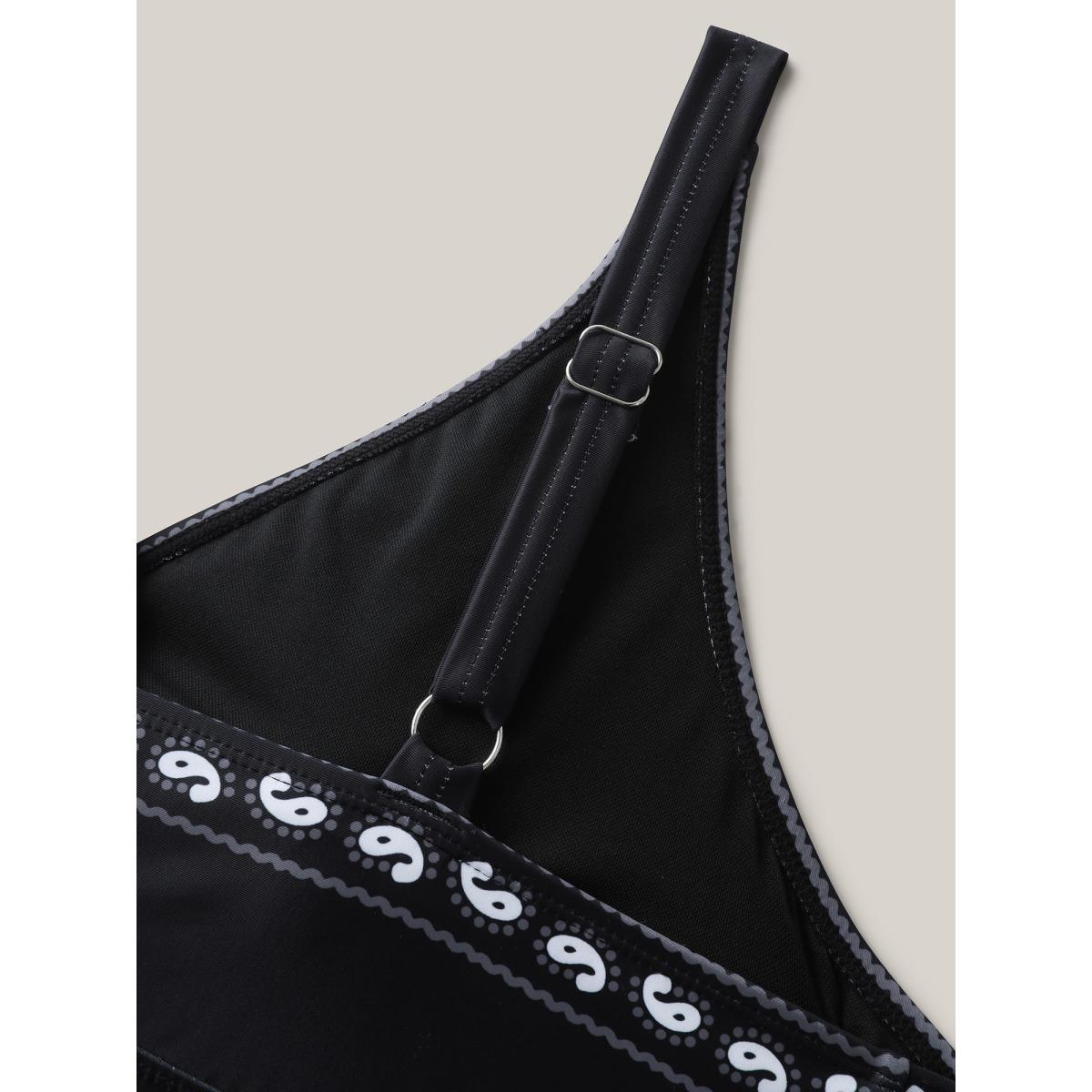 Plus Size Boho Print Surplice Neck Swim Top Women's Swimwear Black Beach High stretch Bodycon Overlap Collar Curve Swim Tops BloomChic 30/6X Product Image