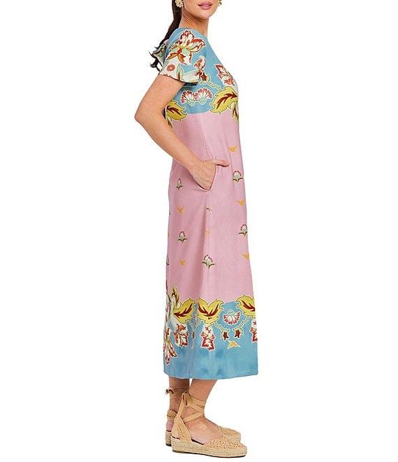 Mestiza New York Adria Stretch Crepe Placement Print Boat Neck Short Sleeve Midi Dress Product Image