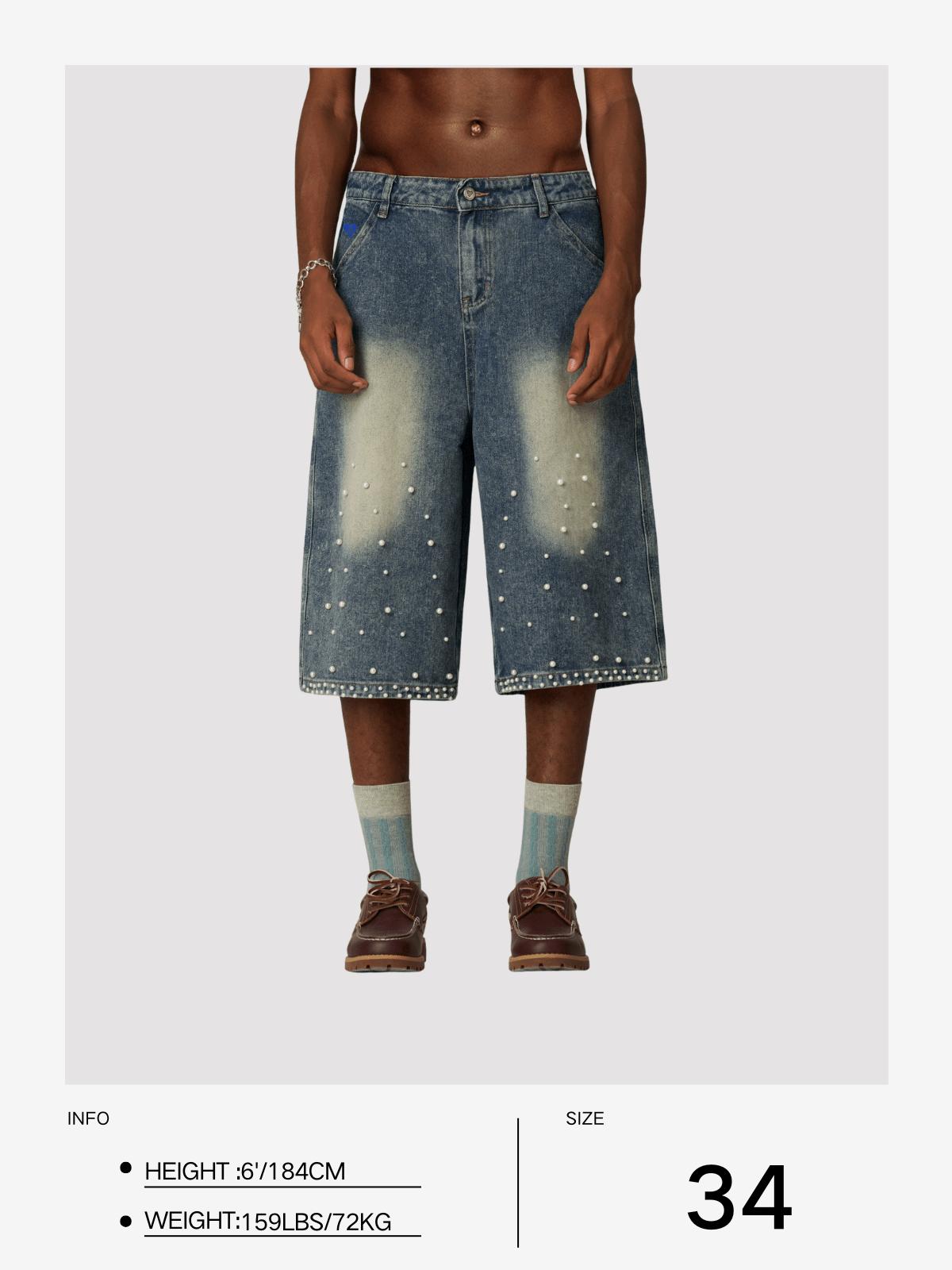 Aelfric Eden Pearl Embellished Baggy Longline Jorts Product Image