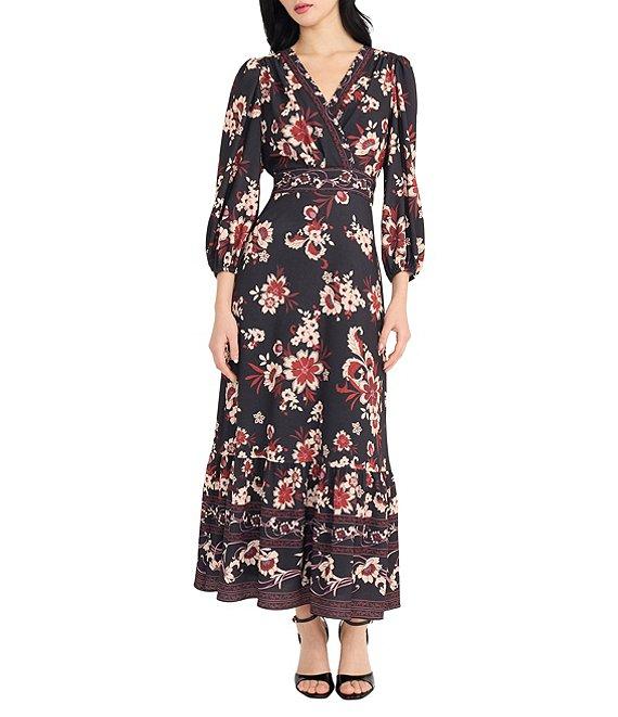 Donna Morgan Bubble Crepe Floral Print Maxi Dress Product Image