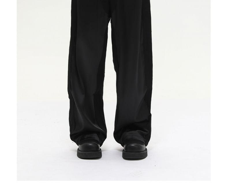 Mid Rise Plain Panel Satin Straight Leg Pants Product Image