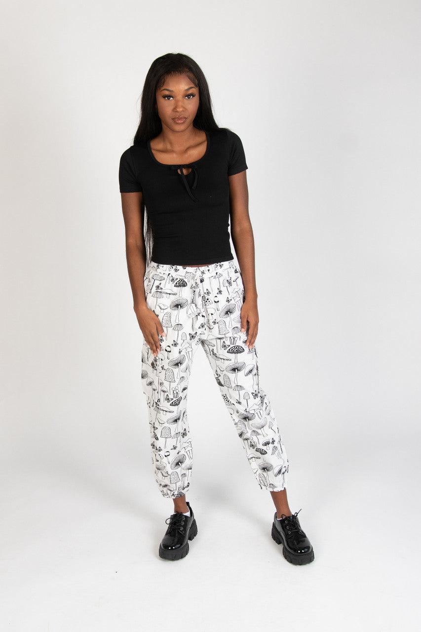 Black & White Mushroom Print Joggers Product Image