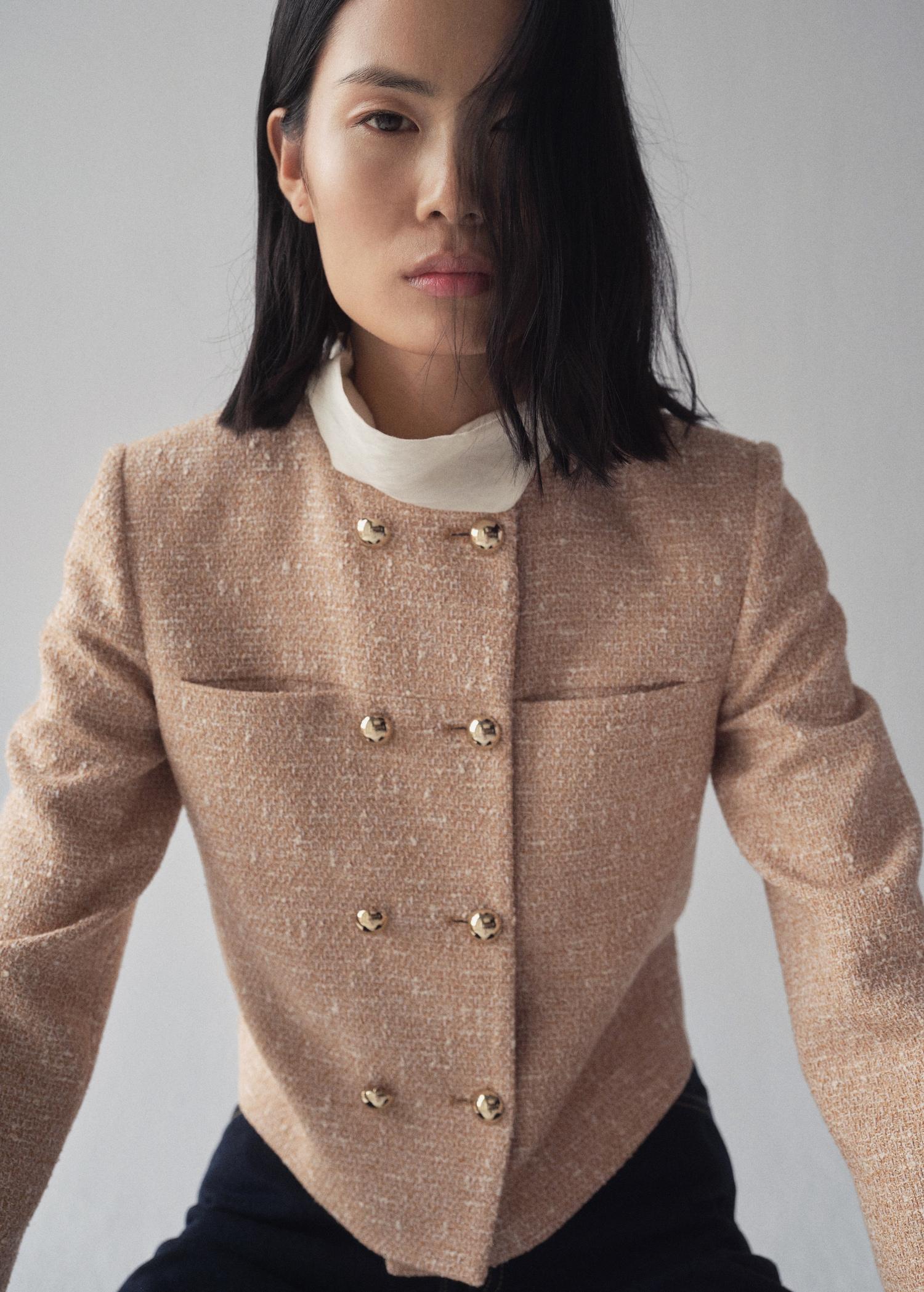 Double-breasted tweed jacket - Women | MANGO USA Product Image