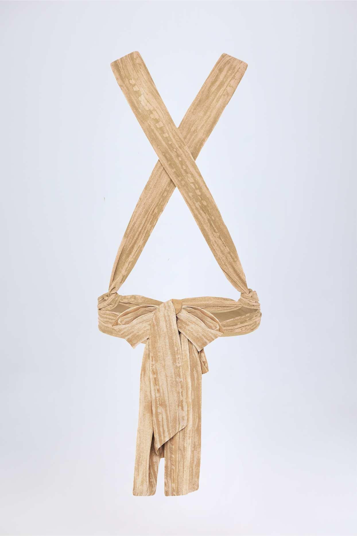 Ruffled Asymmetric Mid-Rise Maxi Skirt in Tan Print Product Image