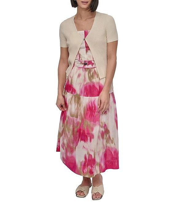 DKNY by Donna Karan Ribbed Knit Short Sleeve Cardigan Product Image