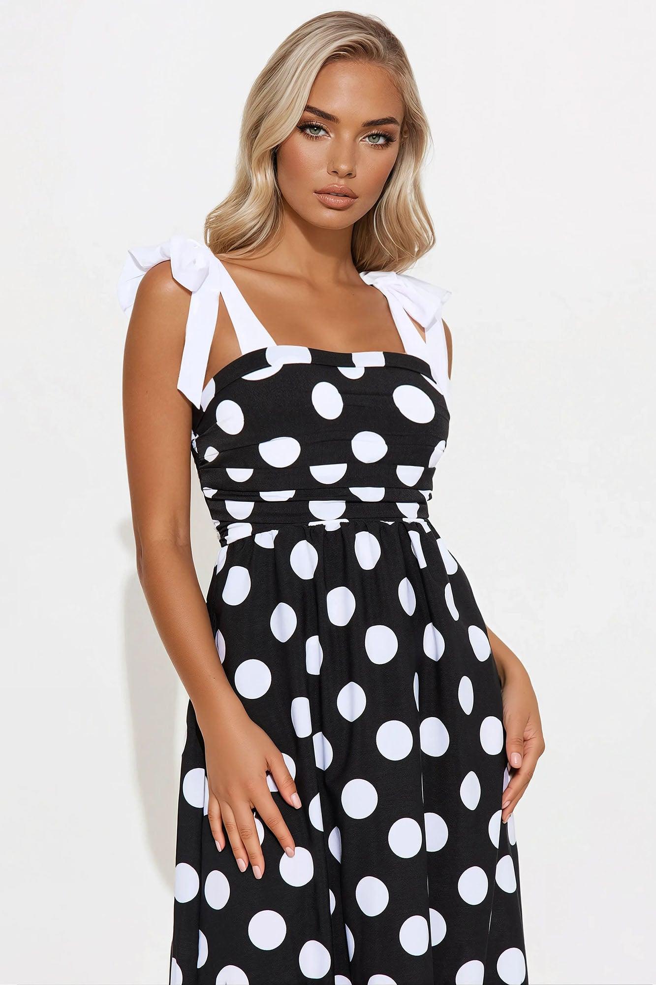 Alyssa Tie Shoulder Maxi Dress - Black/White Product Image