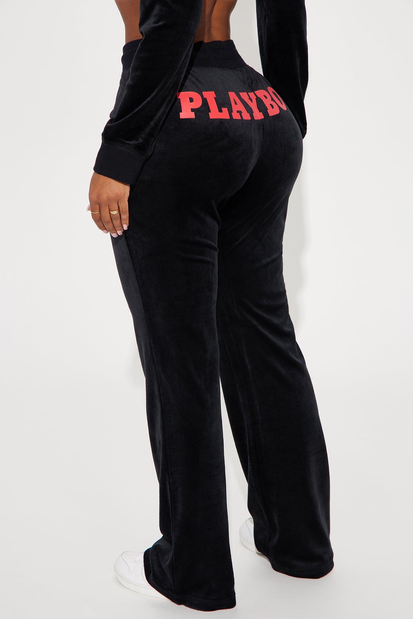 Playboy Cherry Velour Wide Leg Pant - Black Product Image
